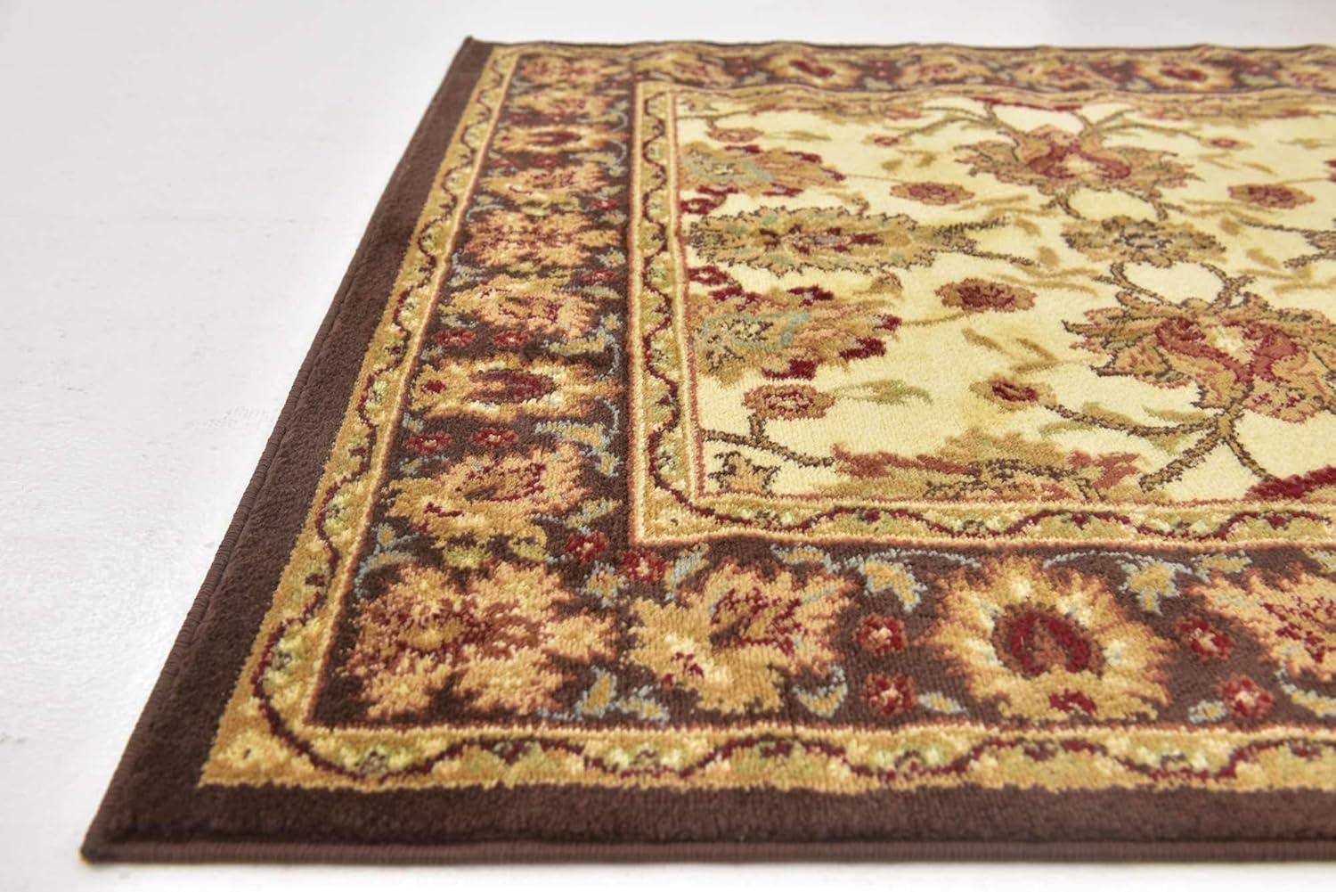 Ivory and Brown Square Synthetic Traditional Area Rug