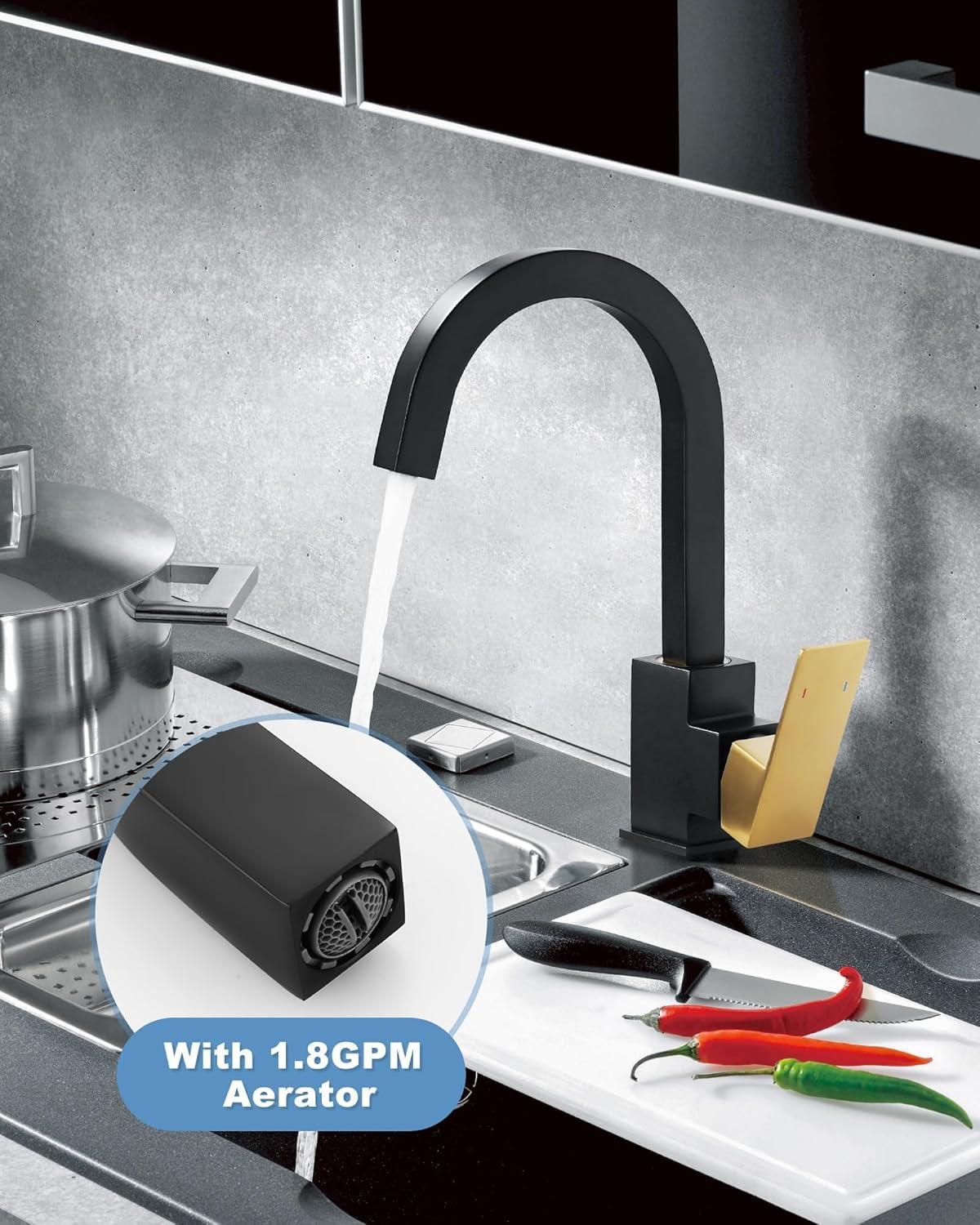 Bar Sink Faucet Black Gold, Bar Sink Faucet Single Hole, Stainless Steel Wet Bar Faucet with Single Handle for Kitchen Bathroom RV Restroom Sink, Durability Rust Square-Structured Faucet