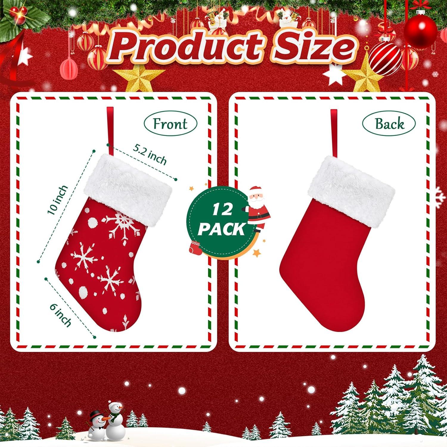 Classic Christmas Stocking. Snowflakes with White Plush Trim. Perfect for Home Decoration, Gift Display and Added Holiday Spirit. (12PC; Small 10")