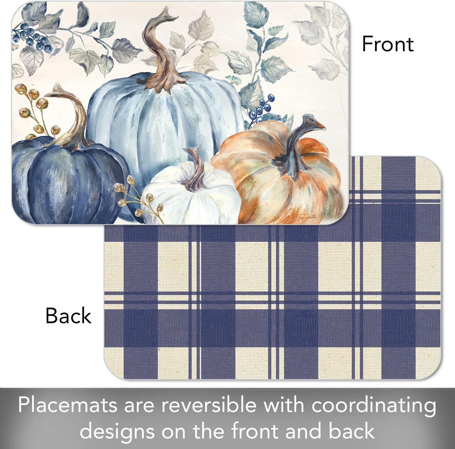 Pumpkin Blues 4 Piece Reversible Easy Care Placemats (Set of 4)