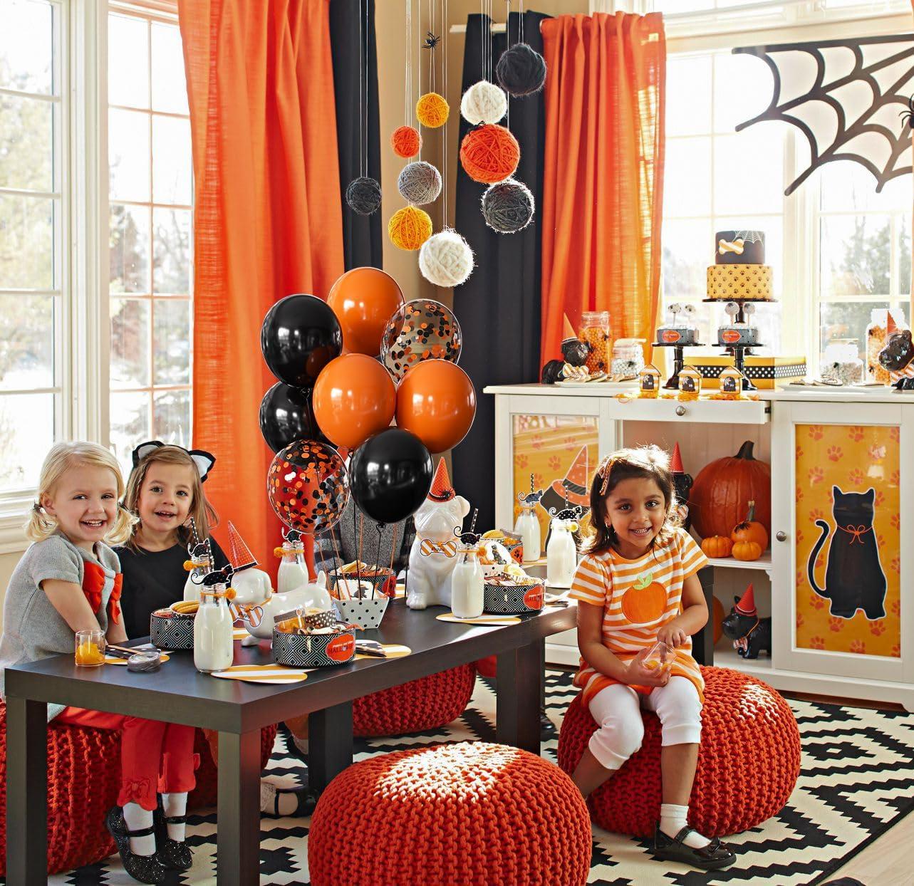 Halloween Party Black and Orange Latex Balloons with Confetti, 12 Inch, 50 Pcs