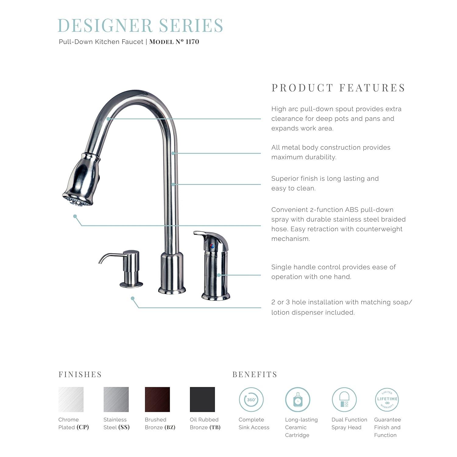 Builders Shoppe Classic Single Handle 16" Pull-Down Kitchen Faucet with Soap Dispenser Oil Rubbed Bronze Rubbed