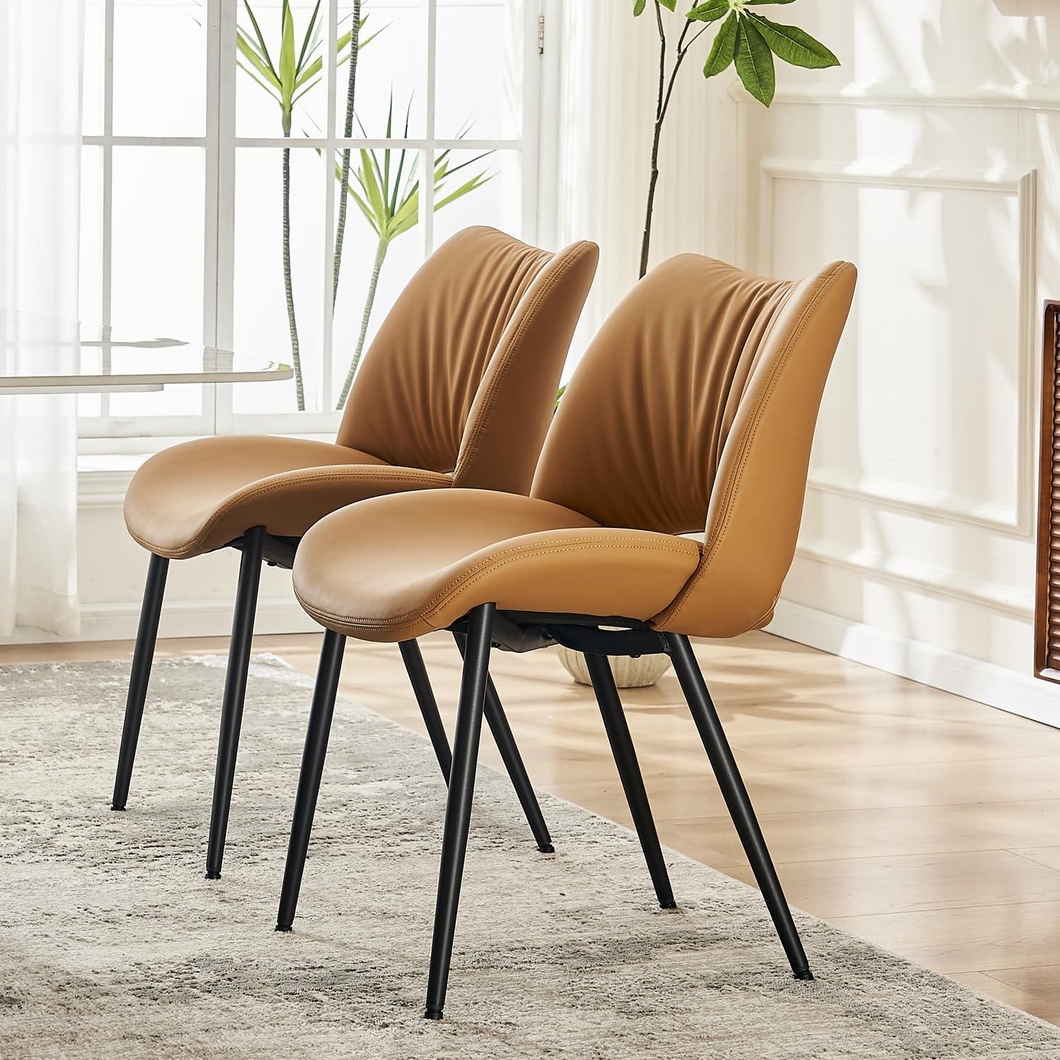 Mackensie Upholstered Dining Chairs Faux Leather Kitchen Chairs with Metal Legs