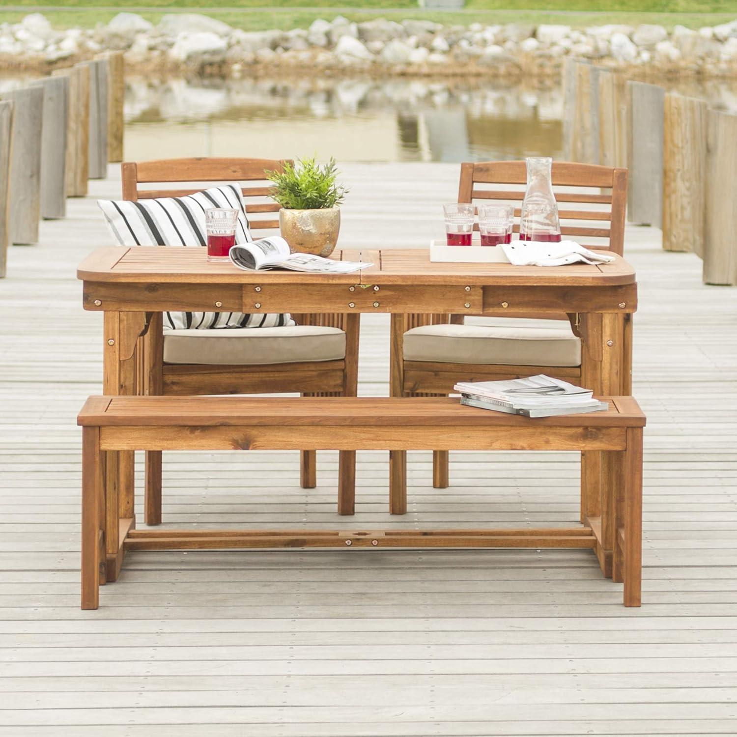 Ravenscroft 4pc Extendable Acacia Wood Outdoor Dining Set Dark Brown - Saracina Home: With Padded Seats & Umbrella Hole