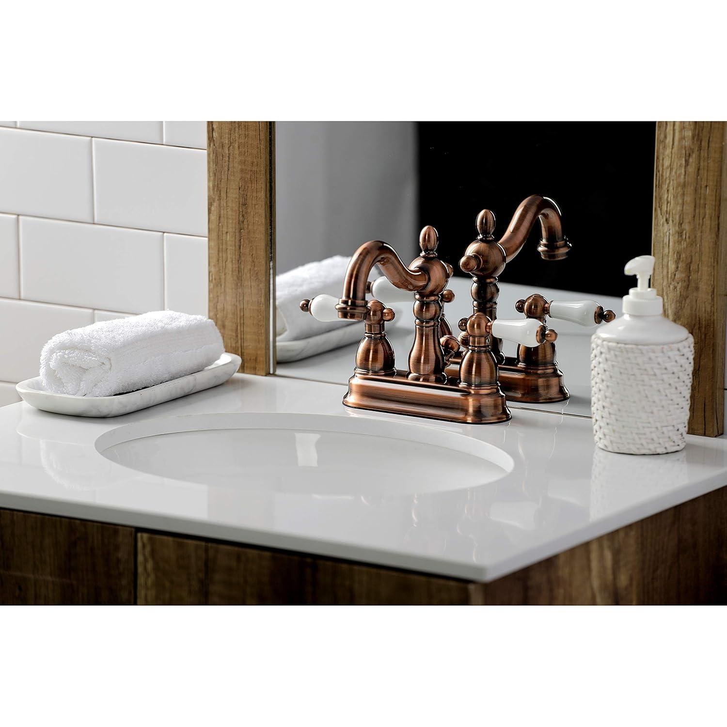 Kingston Brass Heritage Two-Handle 3-Hole Deck Mount 4" Centerset Bathroom Faucet with Plastic Pop-Up