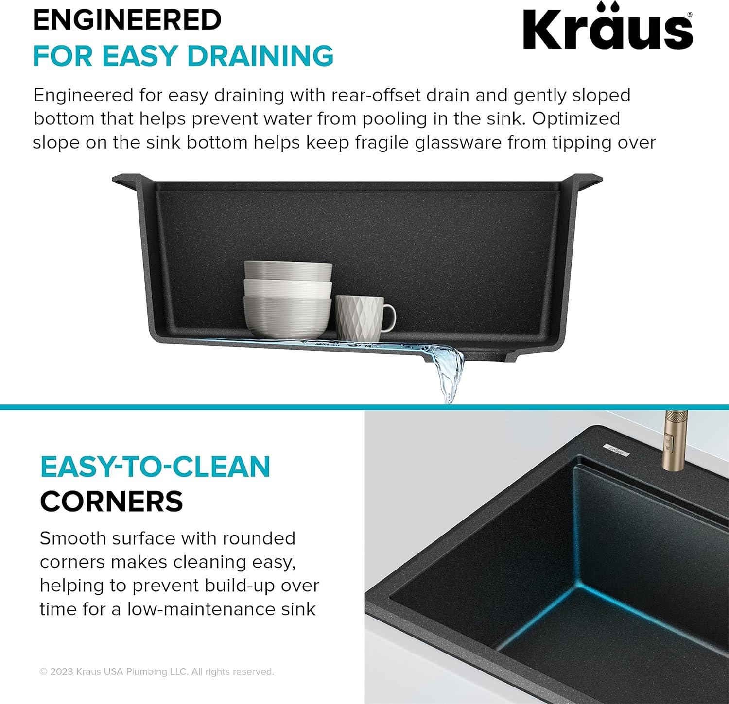 KRAUS Bellucci Granite Composite Workstation Drop-In Top Mount Single Bowl Kitchen Sink with Accessories