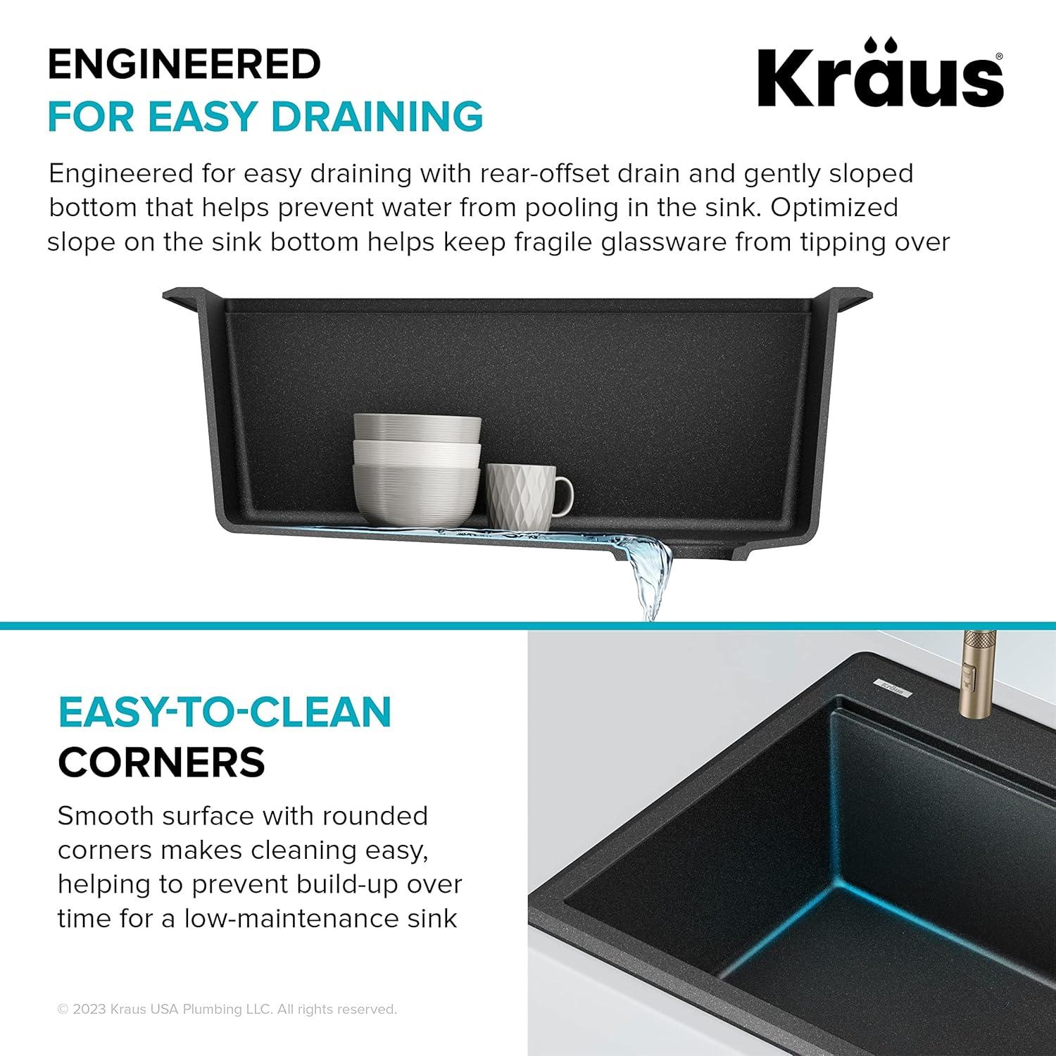 Kraus KGTW12-25MGR KRAUS Bellucci Granite Composite Workstation Drop-In Top Mount Single Bowl Kitchen Sink with Accessories