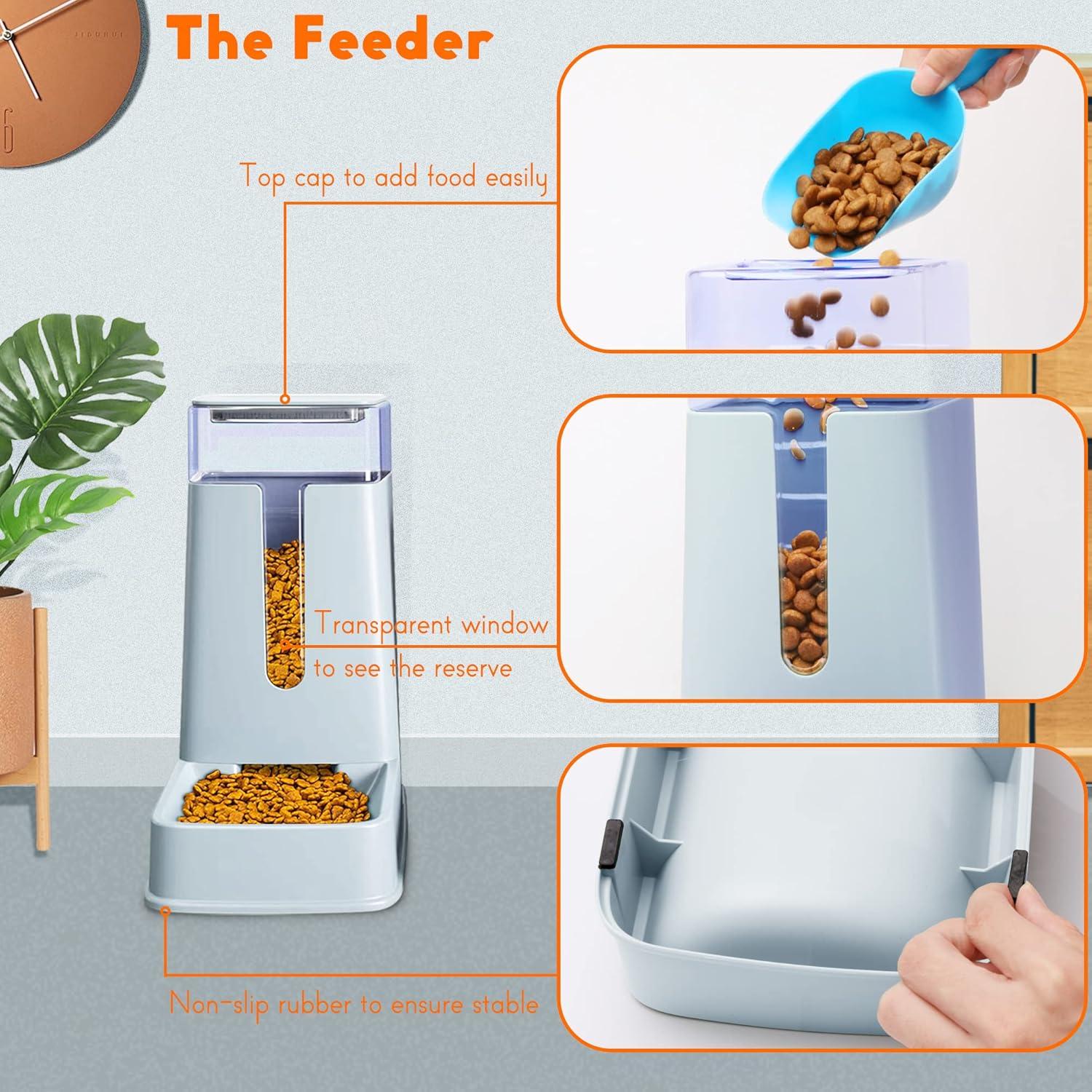 Automatic Cat Feeder and YPF5 Cat Water Dispenser in Set 2 Packs Automatic Dog Feeder and Dog Water Dispenser 1 Gallon for Small Medium Big Dog Pets Puppy Kitten (deep Gray)