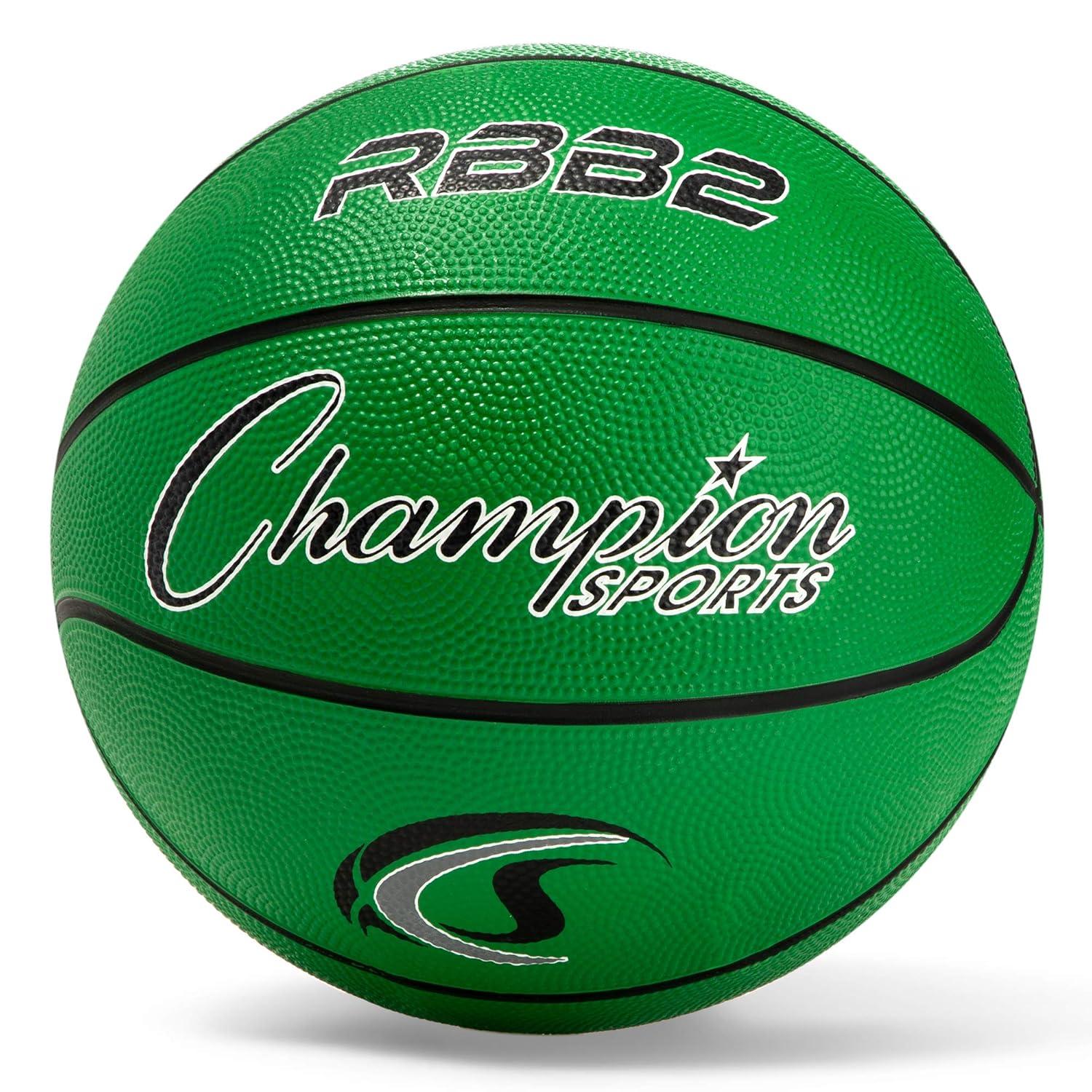 Champion Sports Rubber Junior Basketball, Heavy Duty - Pro-Style , Premium Basketball Equipment, Indoor Outdoor - Physical Education Supplies (Size 5, Green)