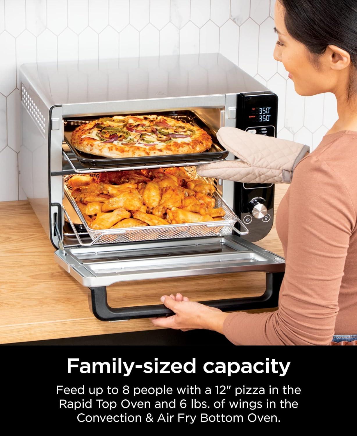 Ninja® 12-in-1 Double Oven with FlexDoor, FlavorSeal & Smart Finish, Rapid Top Convection and Air Fry Bottom , Bake, Roast, Toast, Air Fry, Pizza and More