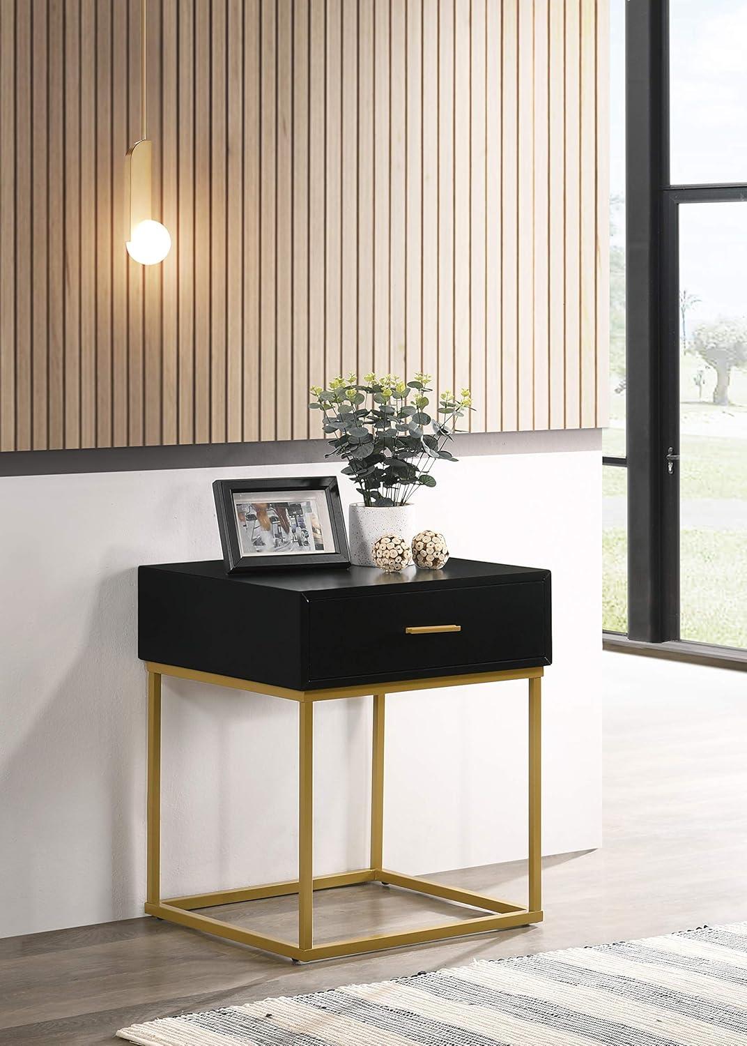 LuXeo LuXeo Catalina One Drawer Nightstand with Mustard Gold Legs