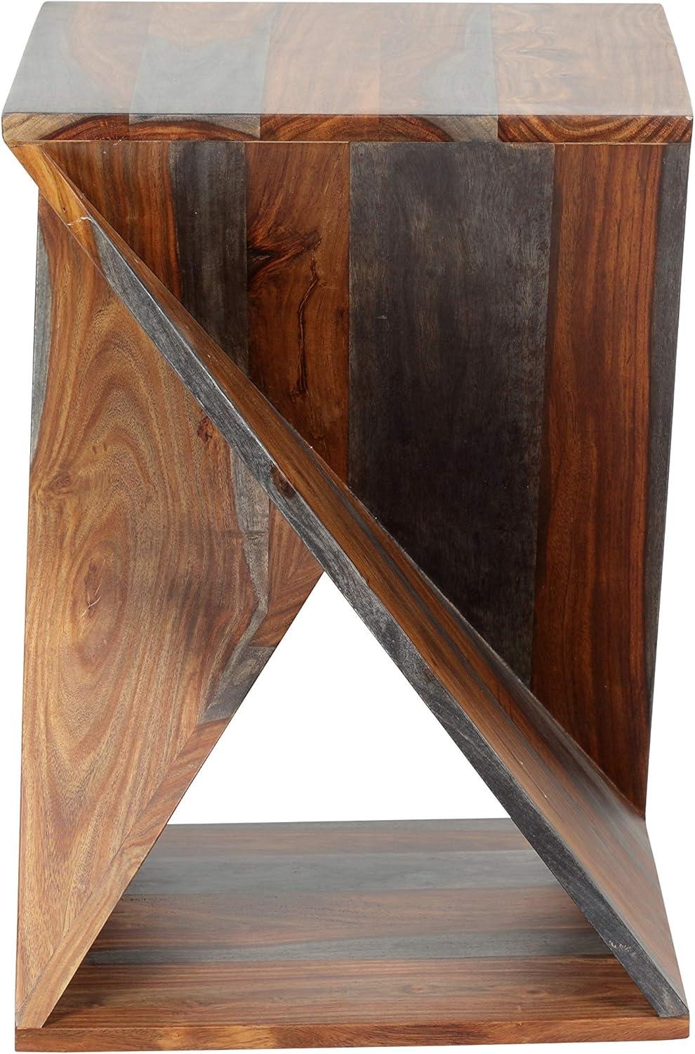 Sierra Brown Sheesham Wood Square Accent Table with Metal Storage