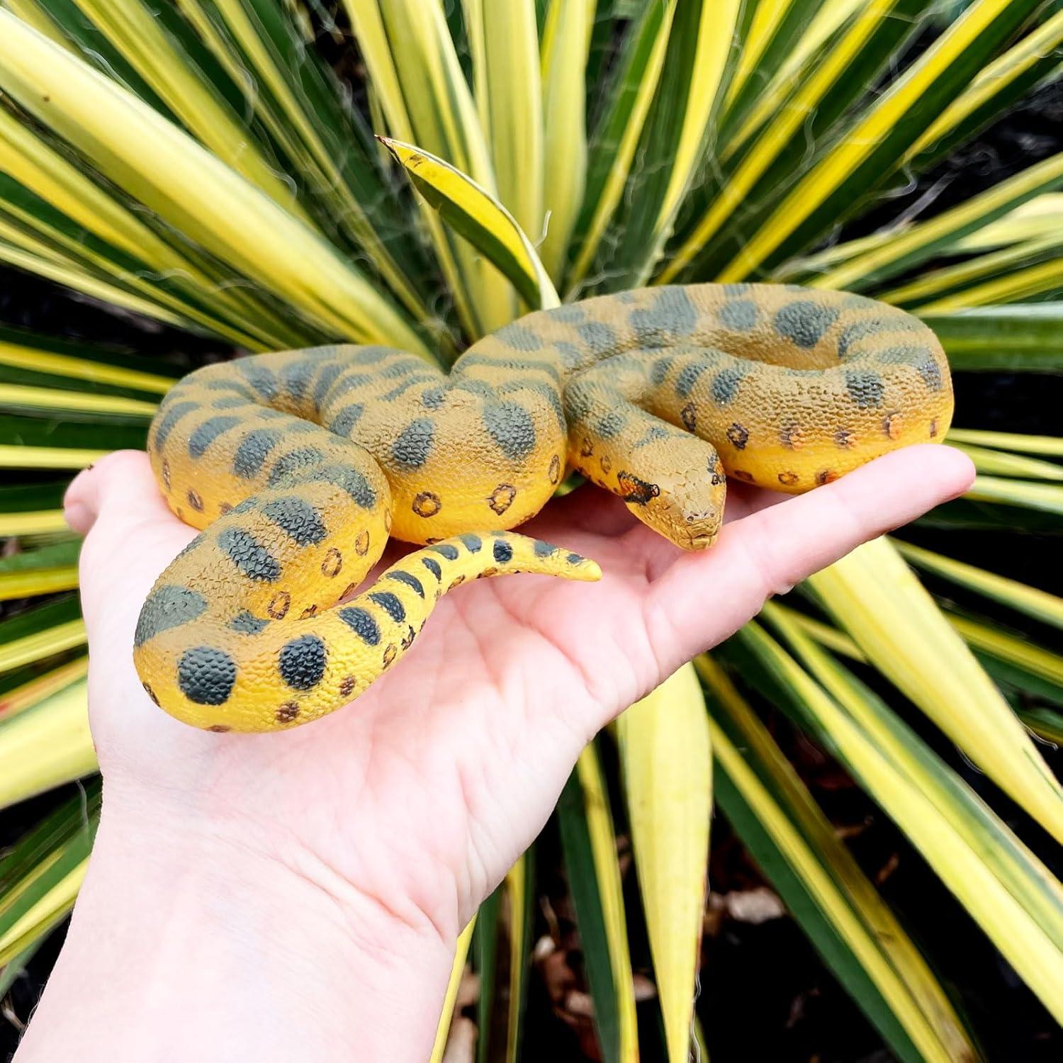 Green and Yellow Plastic Anaconda Snake Figurine Toy