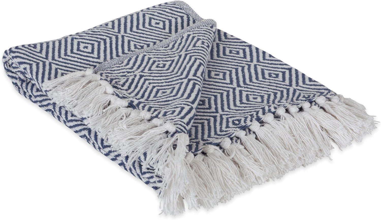 French Blue Diamond Geometric Cotton Throw Blanket