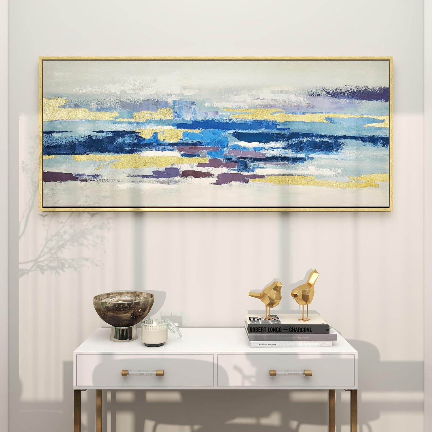 71" x 32" Abstract Framed Wall Art with Gold Frame, by DecMode