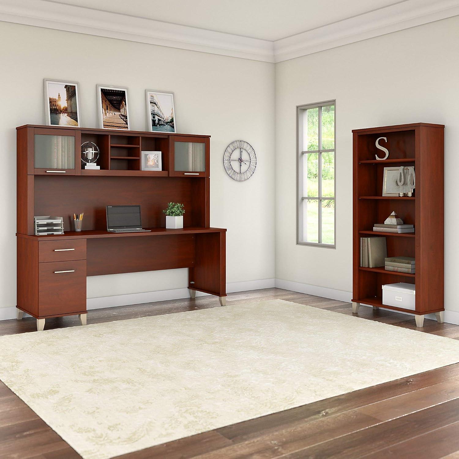 Hansen Cherry Office Desk with Hutch and Bookcase