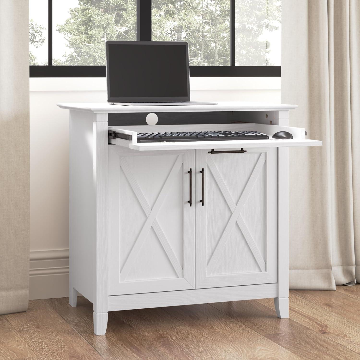 Bush Furniture Key West Secretary Desk with Storage, Pure White Oak