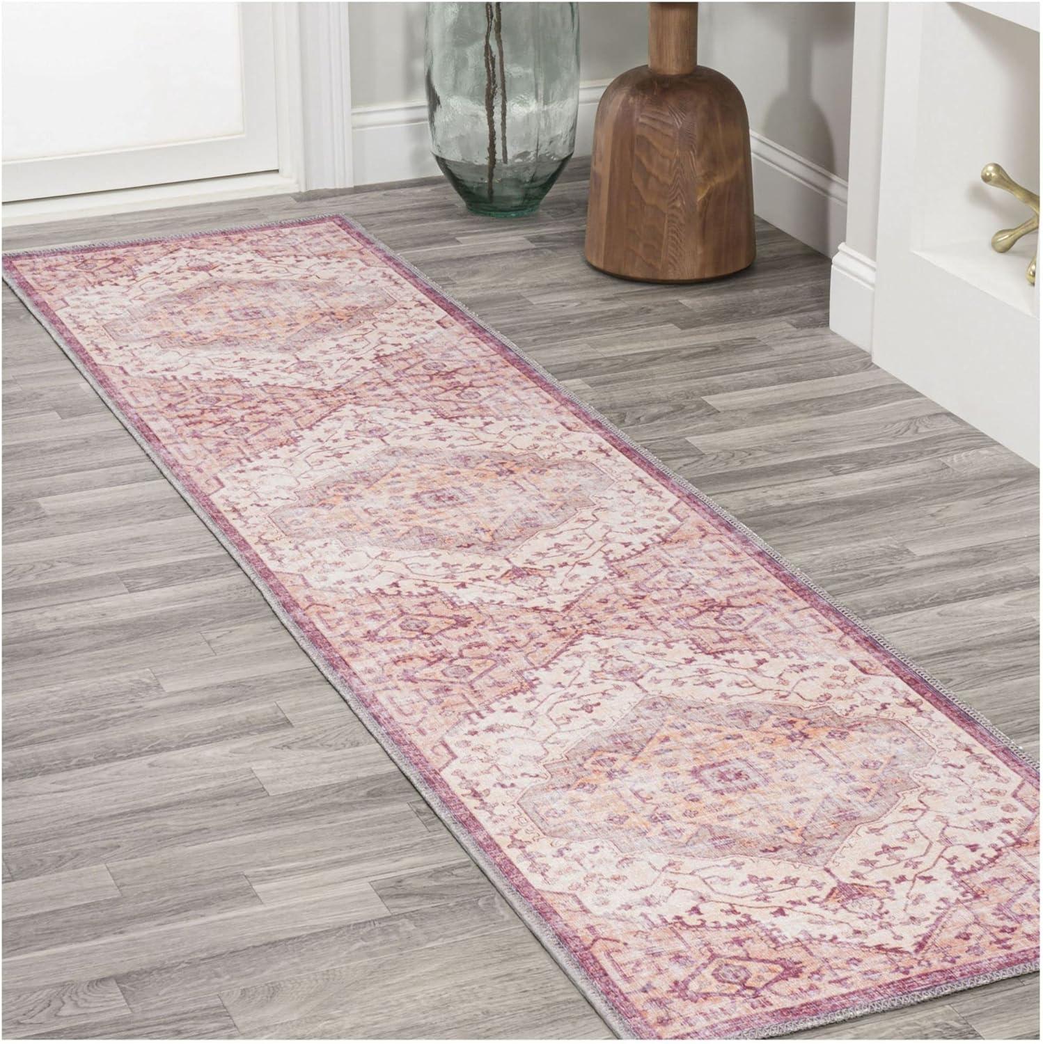 Alacati Ogee Medallion 2x8 ft Red Synthetic Area Rug