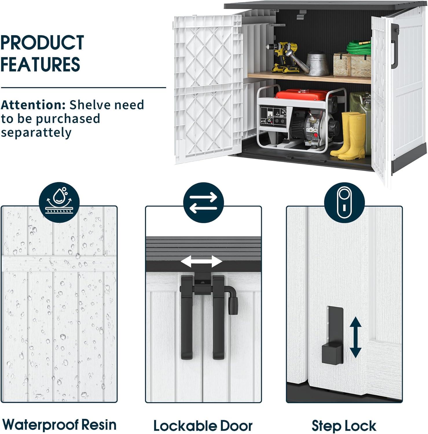 Outdoor Storage Shed 36 Cu. Ft.Horizontal Garden Storage Extra Large Capacity Weather Resistant Storage Box, Lockable Resin Waterproof Shed for Easy Storage of Garbage Cans, Tools, Lawn Mower