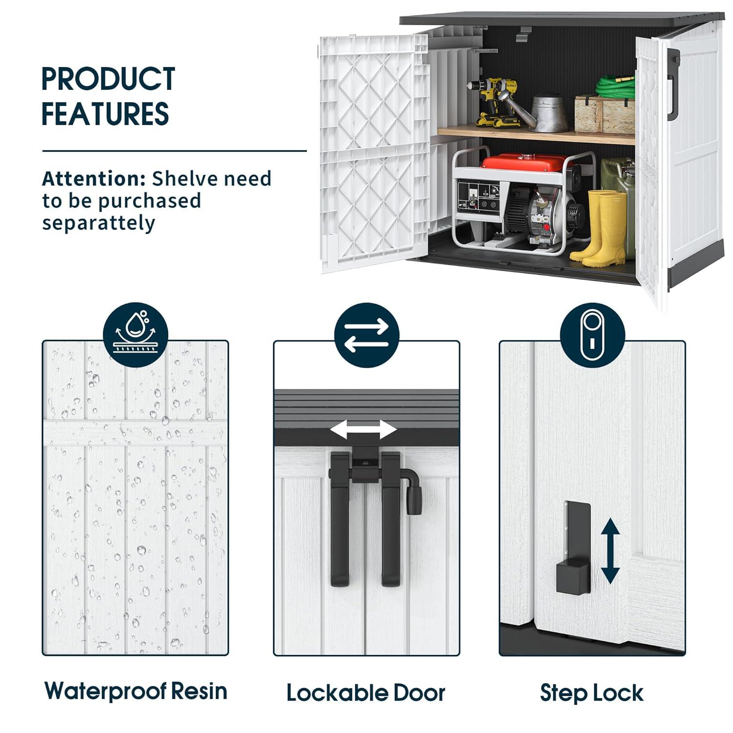 Outdoor Storage Shed 36 Cu. Ft.Horizontal Garden Storage Extra Large Capacity Weather Resistant Storage Box, Lockable Resin Waterproof Shed for Easy Storage of Garbage Cans, Tools, Lawn Mower