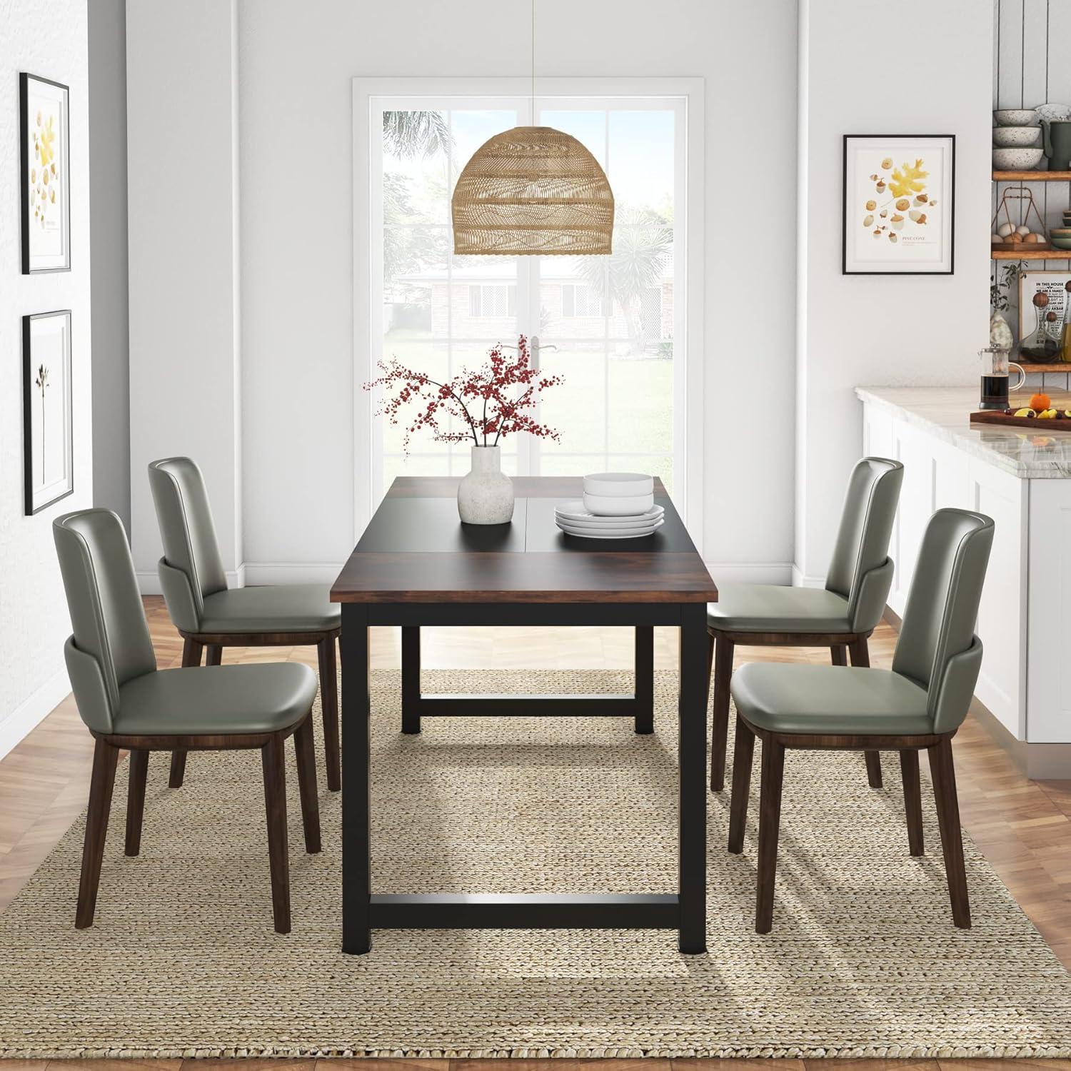 Rustic Brown and Black Engineered Wood Conference Table with Metal Frame