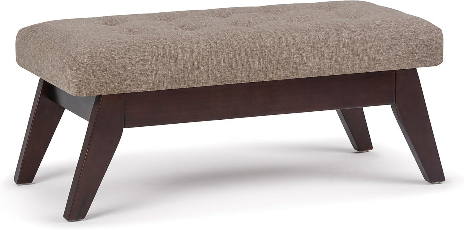 Simpli Home Draper Solid Wood Mid Century Tufted Ottoman Bench In Fawn Brown