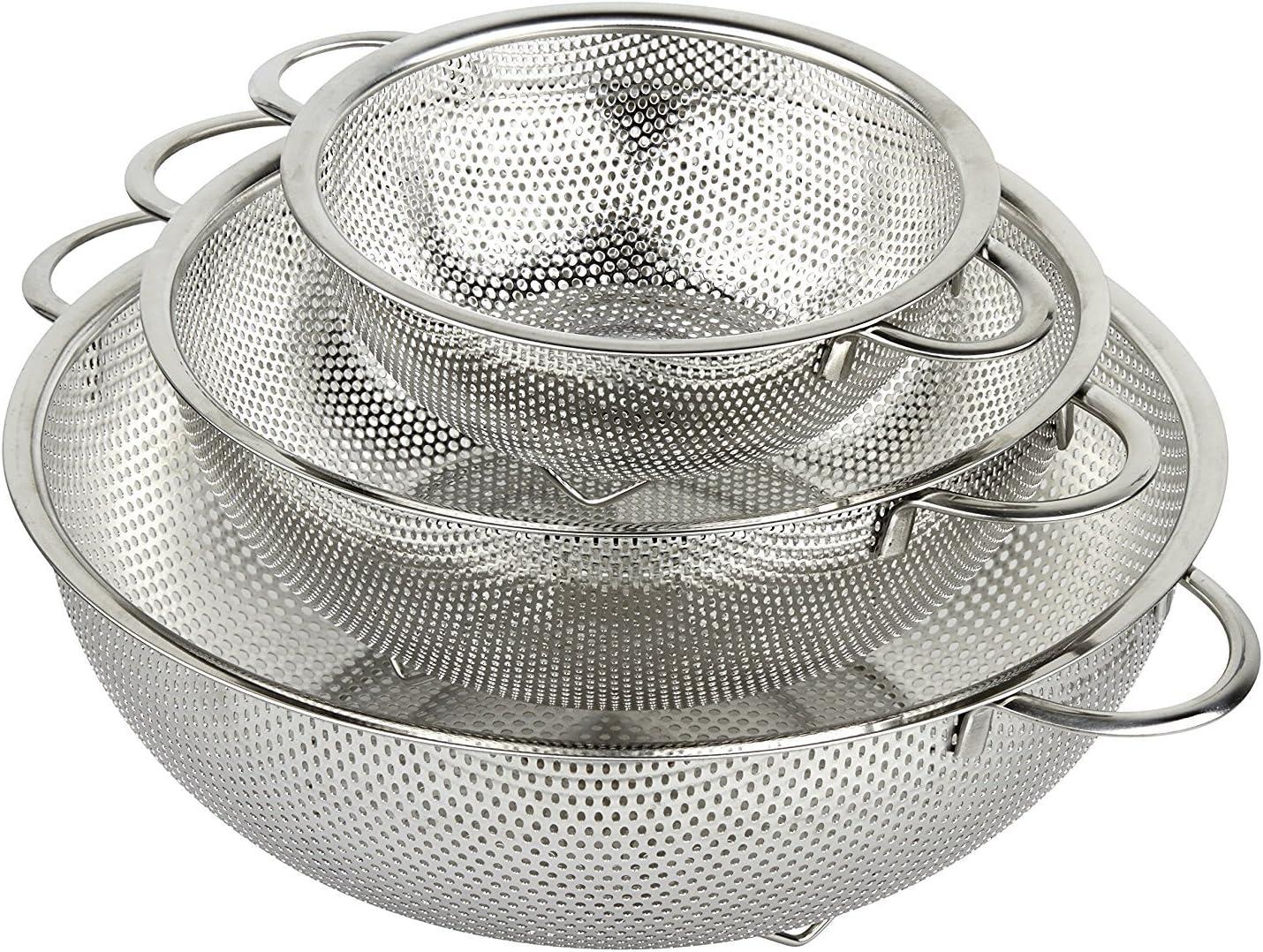 holm 3-Piece Stainless Steel Mesh Micro-Perforated Colander Set (1-Quart, 2.5-Qu