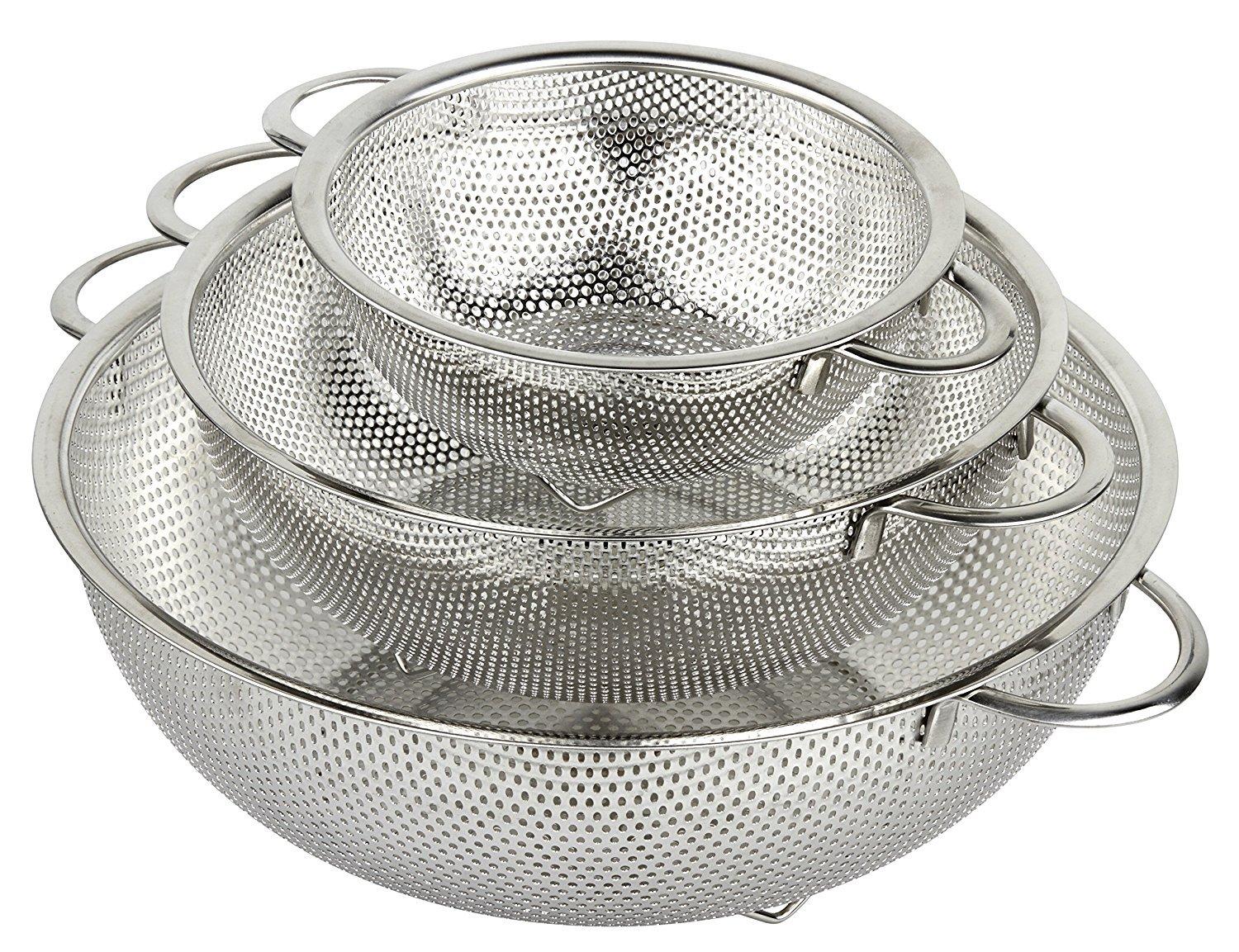 holm 3-Piece Stainless Steel Mesh Micro-Perforated Colander Set (1-Quart, 2.5-Qu