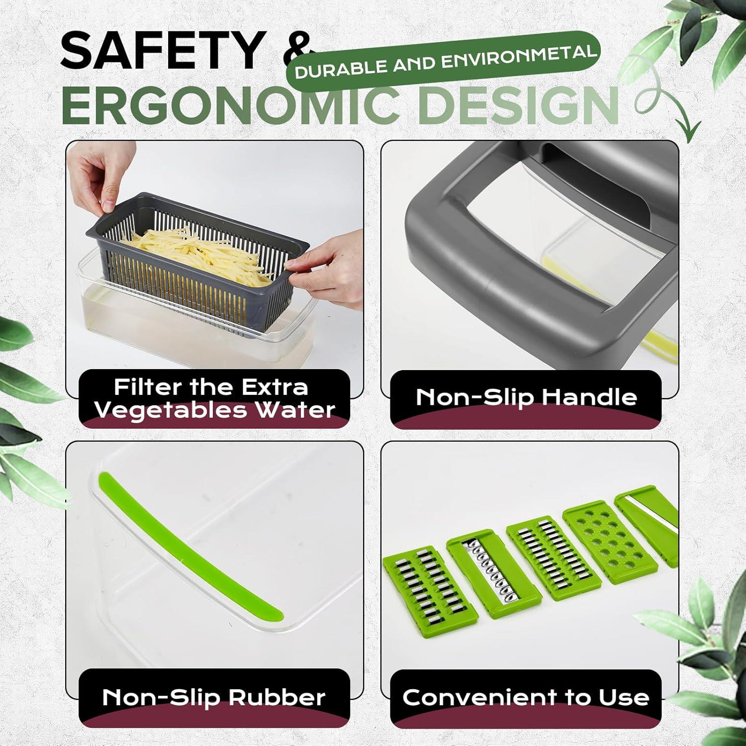 Vegetable Chopper,Pro Onion Chopper,14 in1 Multifunctional Food Chopper,Kitchen Veggie Chopper with 8 Blades,Vegetable Chopper With Container ,Vegetable Slicer Dicer Cutter,Salad,Garlic Chopper