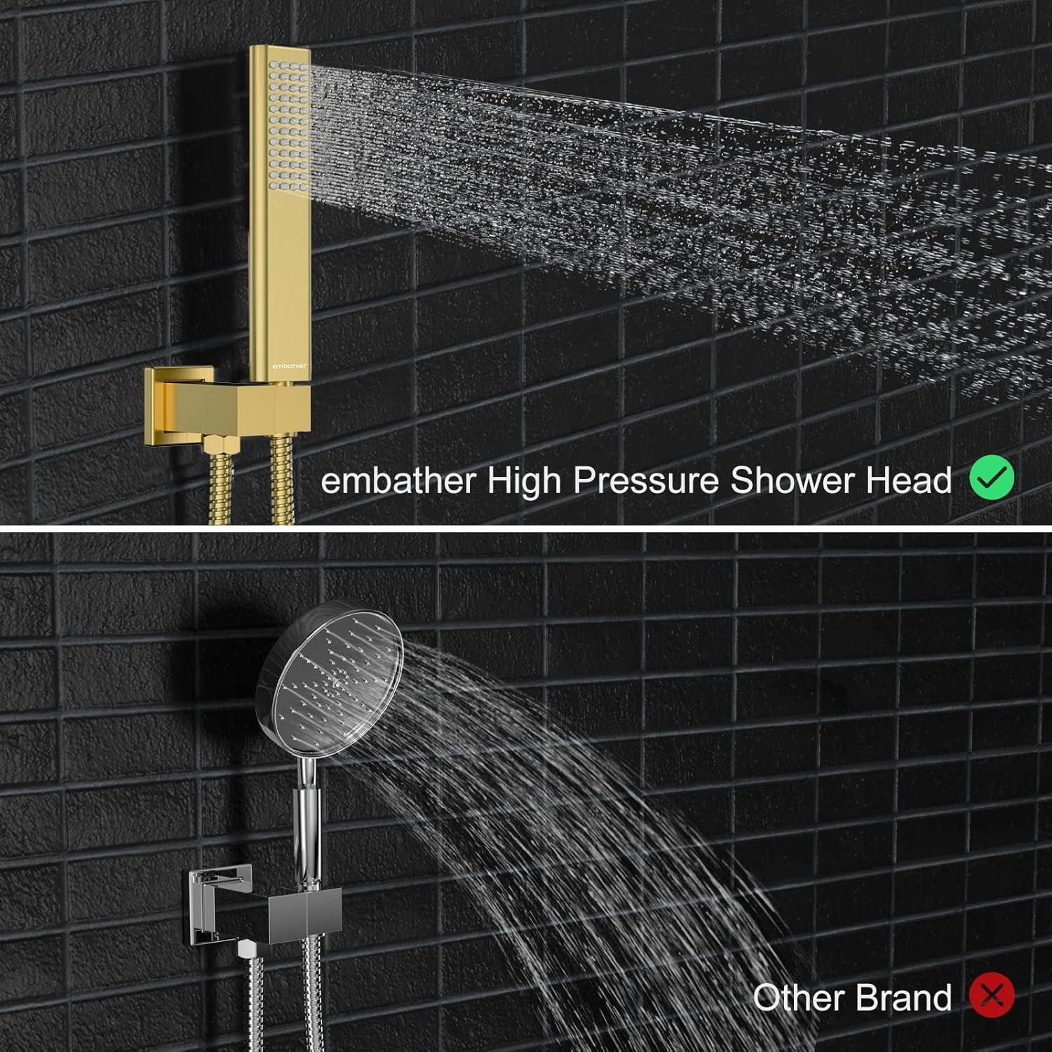 EMBATHER Black Shower System 12 Inches Shower Faucet Set with Square Rain Shower Head and Handheld For Bathroom, Matte Black Shower Combo Set Wall Mounted (Rough-in Valve & Trim Included)