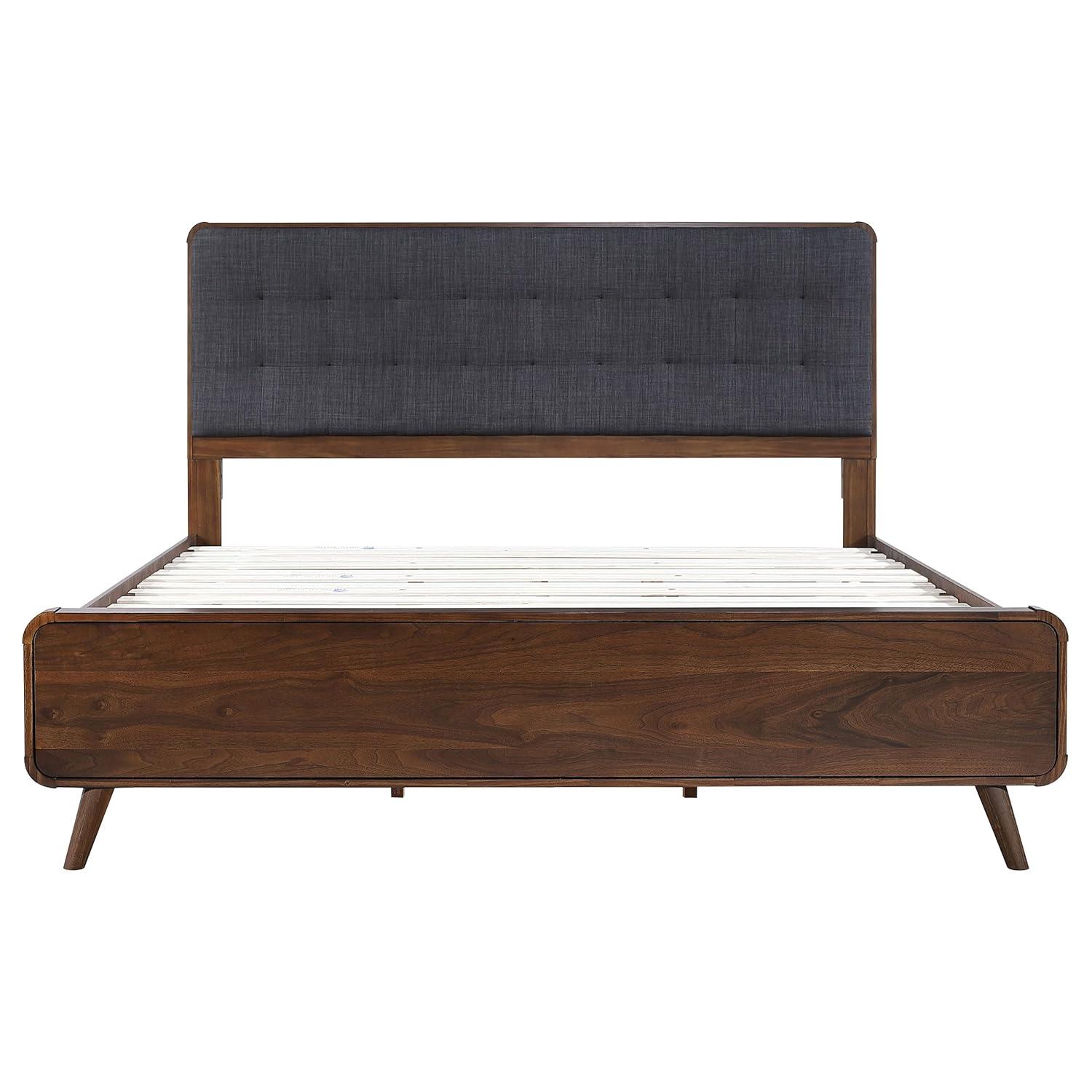 Robyn Eastern King Bed with Upholstered Headboard Dark Walnut