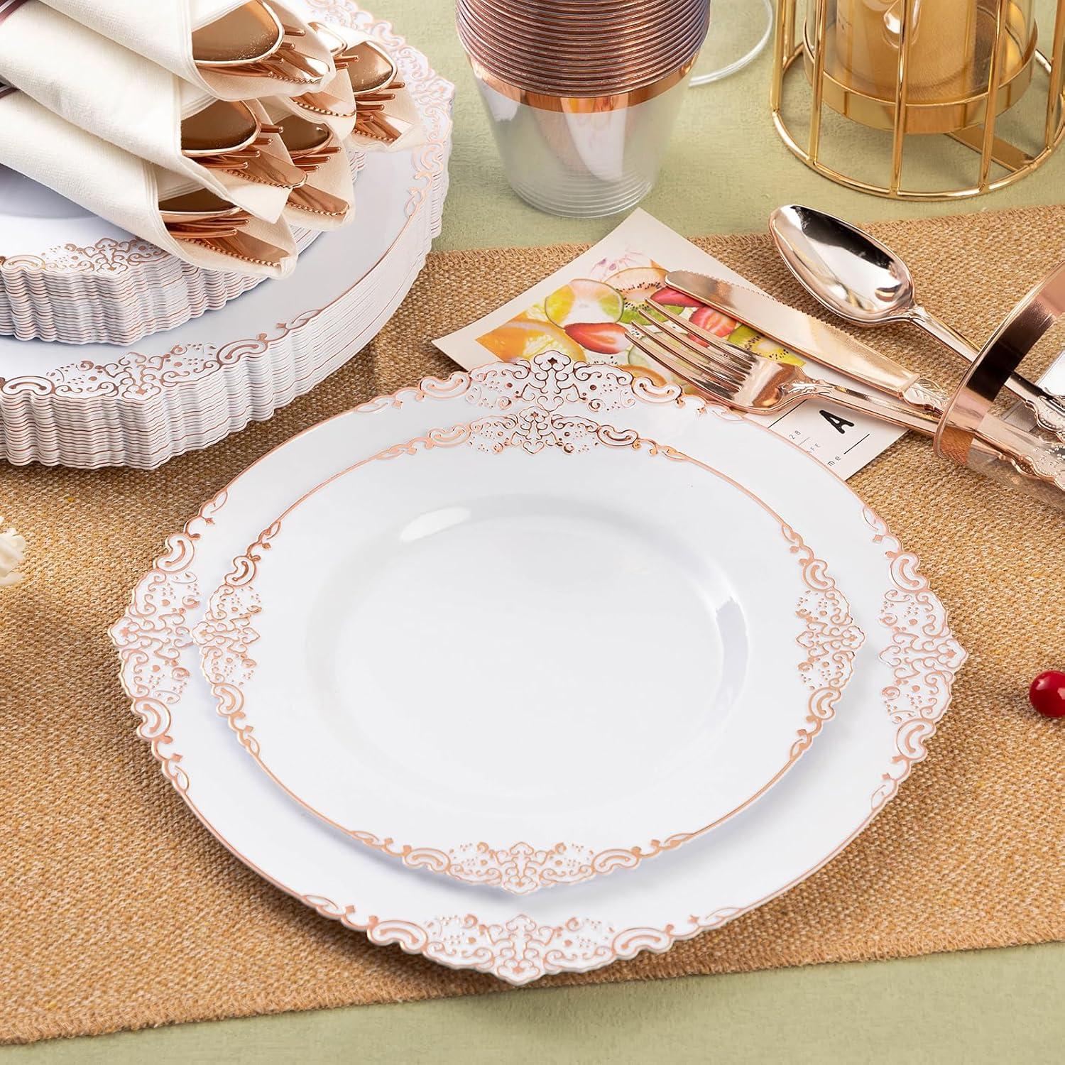 Rosdorf Park Plastic Plates,Disposable,Party,Thanksgiving,350PCS,100 Rim Plates,50 ware,50Napkins