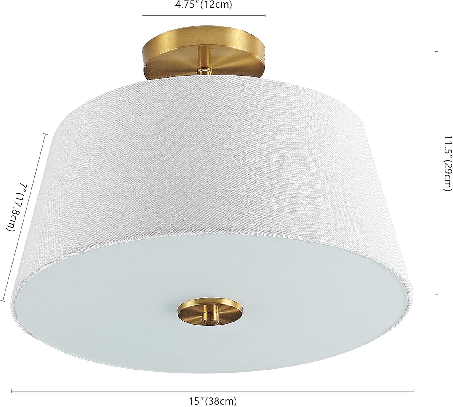 Isabella 15" 3-Light Modern Midcentury Iron LED Semi Flush Mount, Brass Gold/White