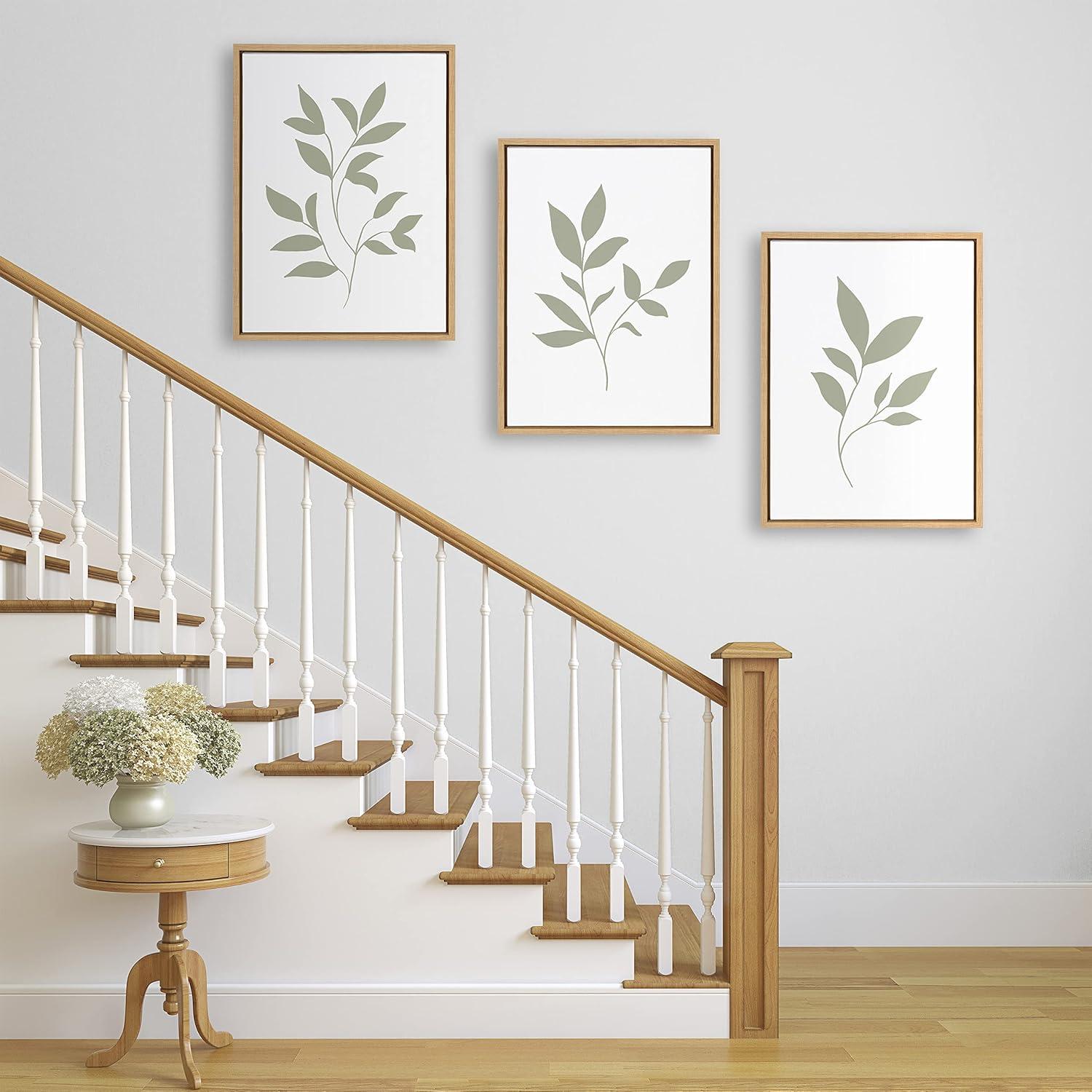 Kate and Laurel Sylvie Modern Sage Green Botanical Outdoor Nature Print 1, 2 and 3 Framed Canvas by The Creative Bunch Studio, 3 Piece 18x24, Natural