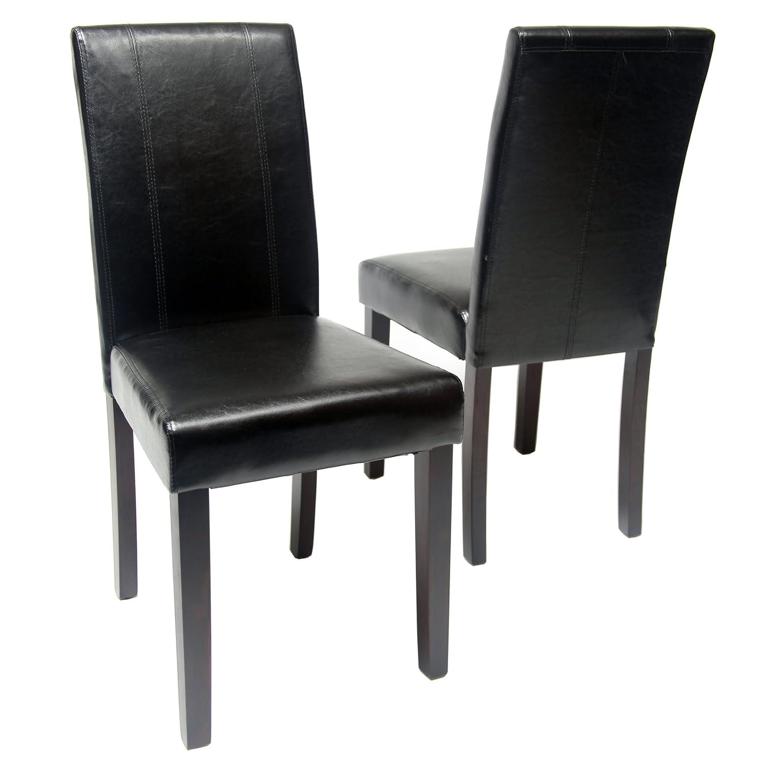 Roundhill Urban Style Solid Wood Leatherette Padded Parson Chair, Black, Set of 2