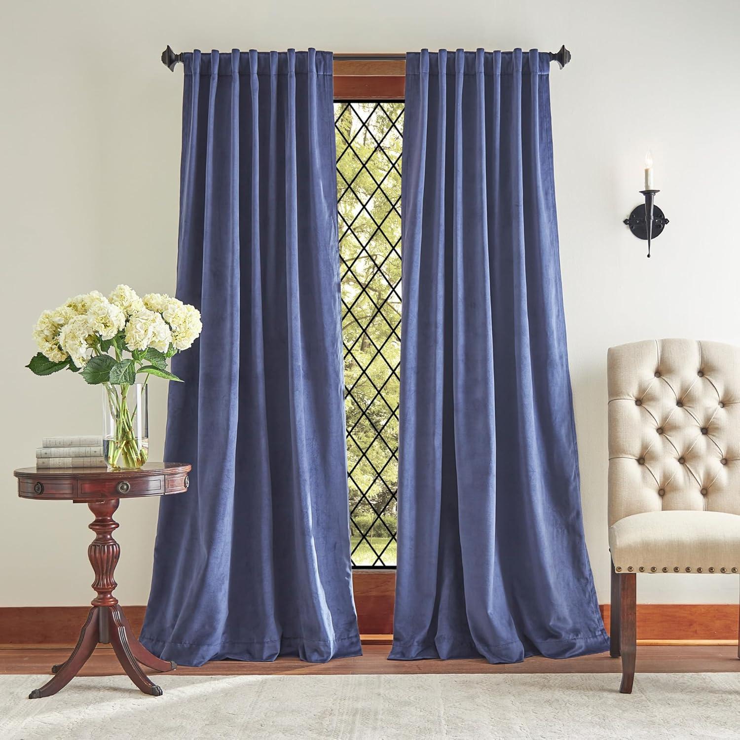 Midnight Navy Velvet Blackout Rod Pocket Curtain Panels