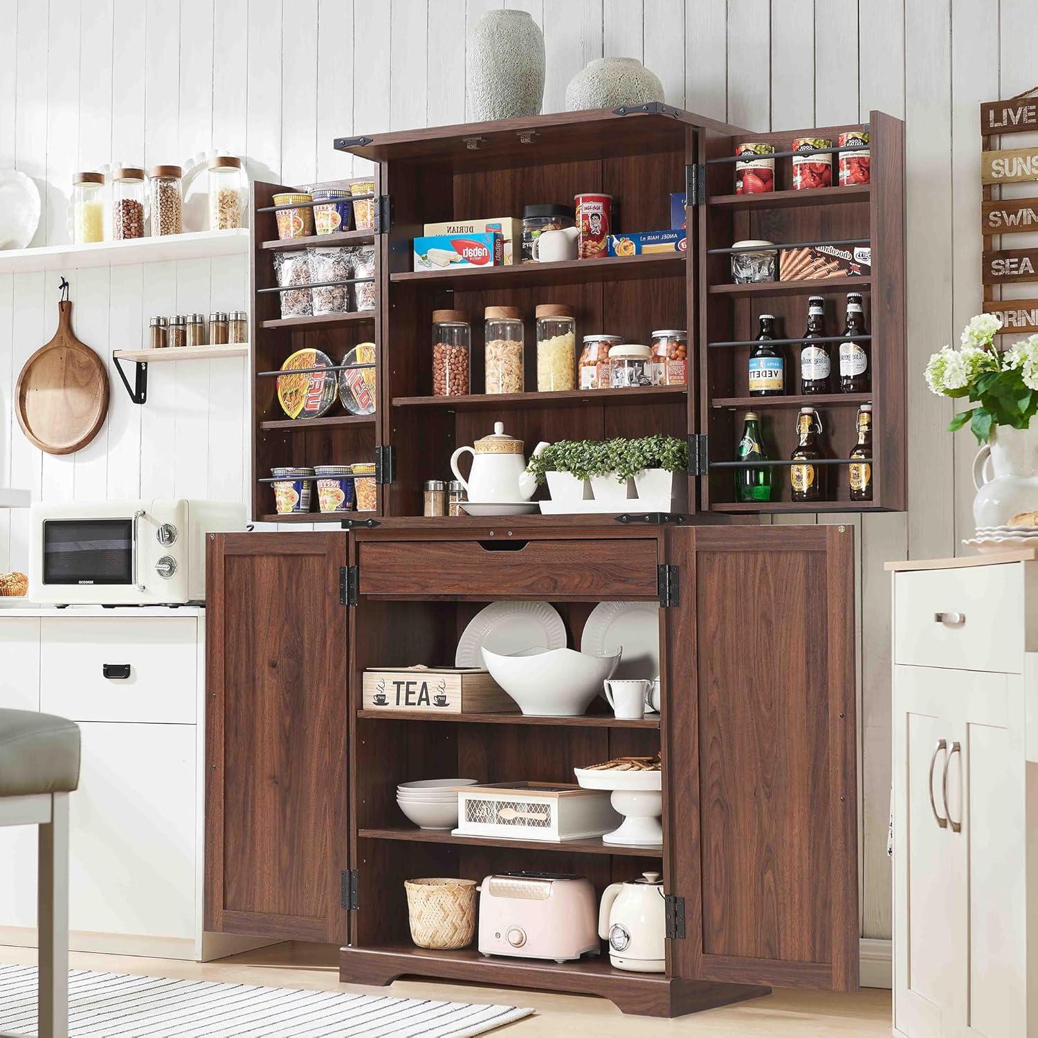 Rosalind Wheeler 72" Tall Kitchen Pantry, Farmhouse Storage Cabinet With Barn Doors, Drawer And Adjustable Shelves