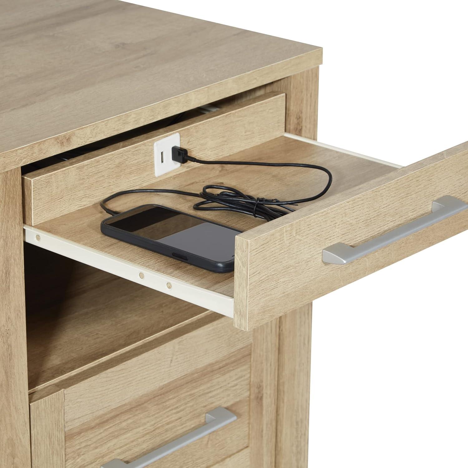 Stonebrook Nightstand with 2 USB Ports in Wood Canyon Oak Finish