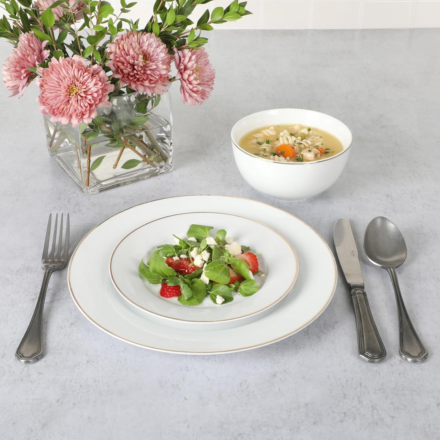 Martha Stewart Martha Stewart Gracie Lane High Fired Porcelain Plates and Bowls Set White w/ Gold Band