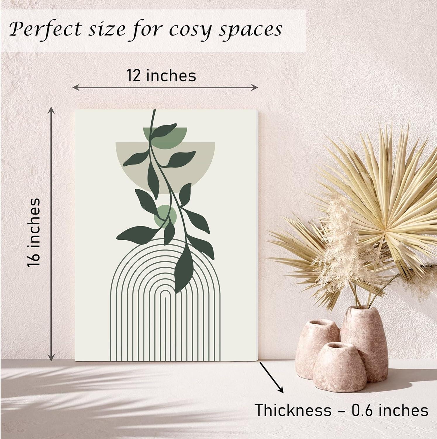 Large Framed Boho Canvas Wall Art Set of 3, Mid Century Modern room Decor, Minimalist Geometric Abstract Boho Bathroom wall art Canvas Prints Ready To Hang Bedroom decor (Sage Green,
