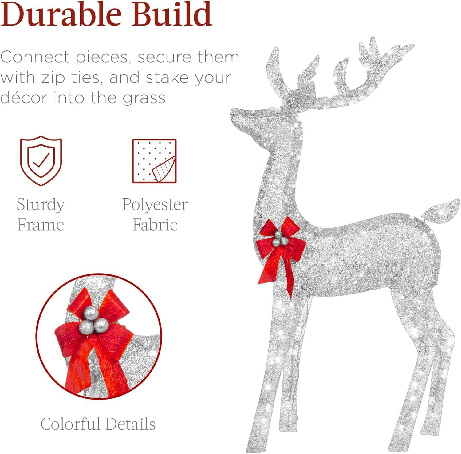 Best Choice Products 6.5ft 3-Piece Lighted Christmas Deer Set Outdoor Yard Decoration w/ 385 LED Lights, Stakes - Silver