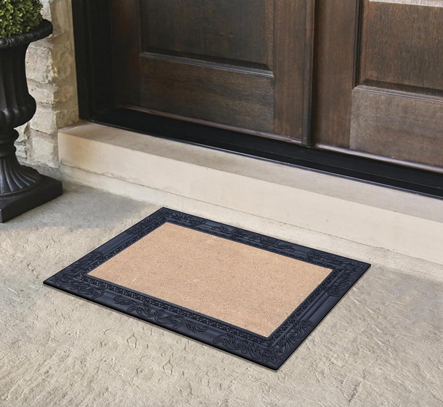 A1 Home Collections Natural Coir and Rubber Door Mat, 24x36, Thick Durable Doormats for Indoor Outdoor Entrance, Heavy Duty, Long Lasting, Front Porch Entry Rug, Black Finish (RC186-BLNW-24X36)