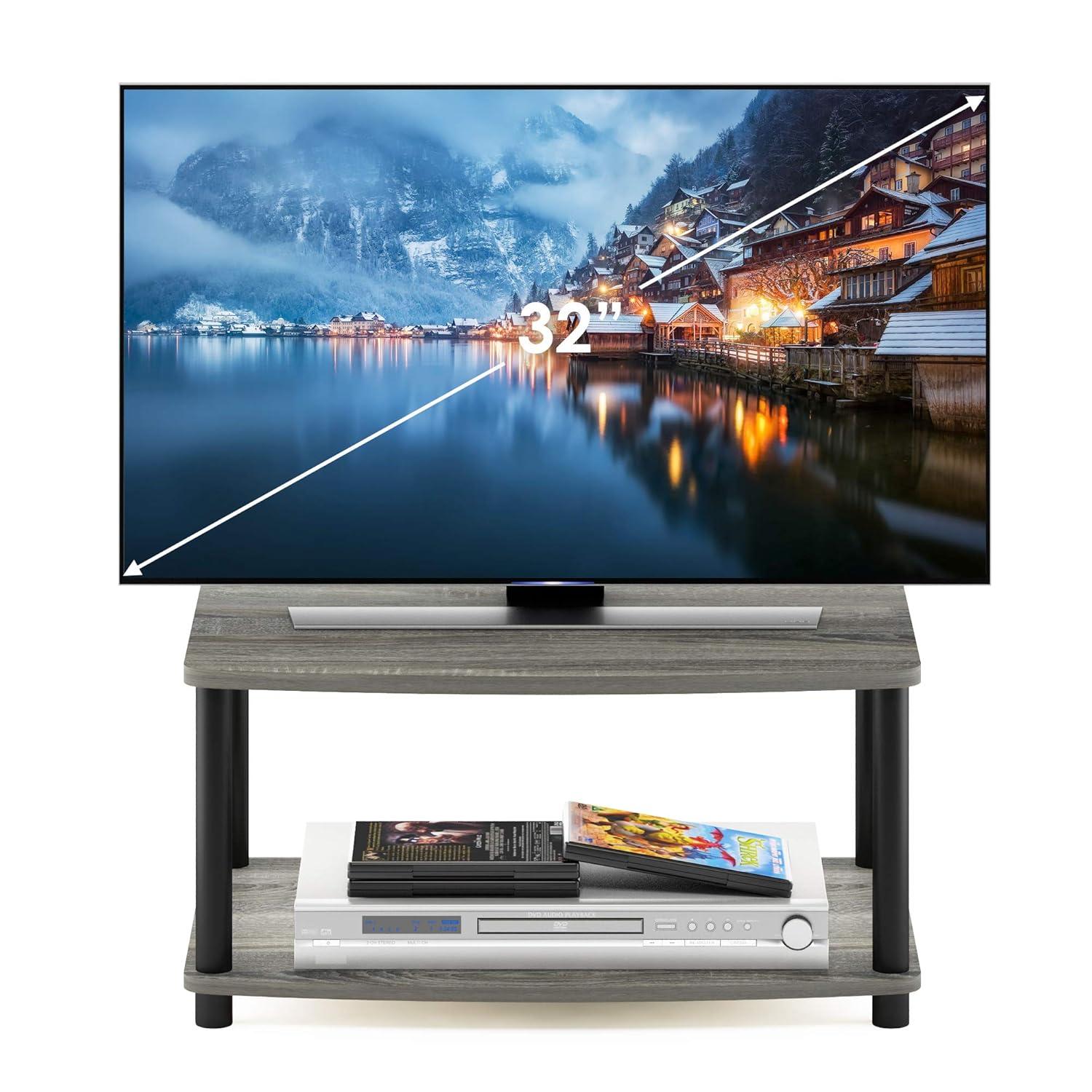 Furinno Industrial No Tools Elevated TV Stands with 2-tier Open Storage Shelves TV Console for TVs up to 25 inch Oak Grey/Black