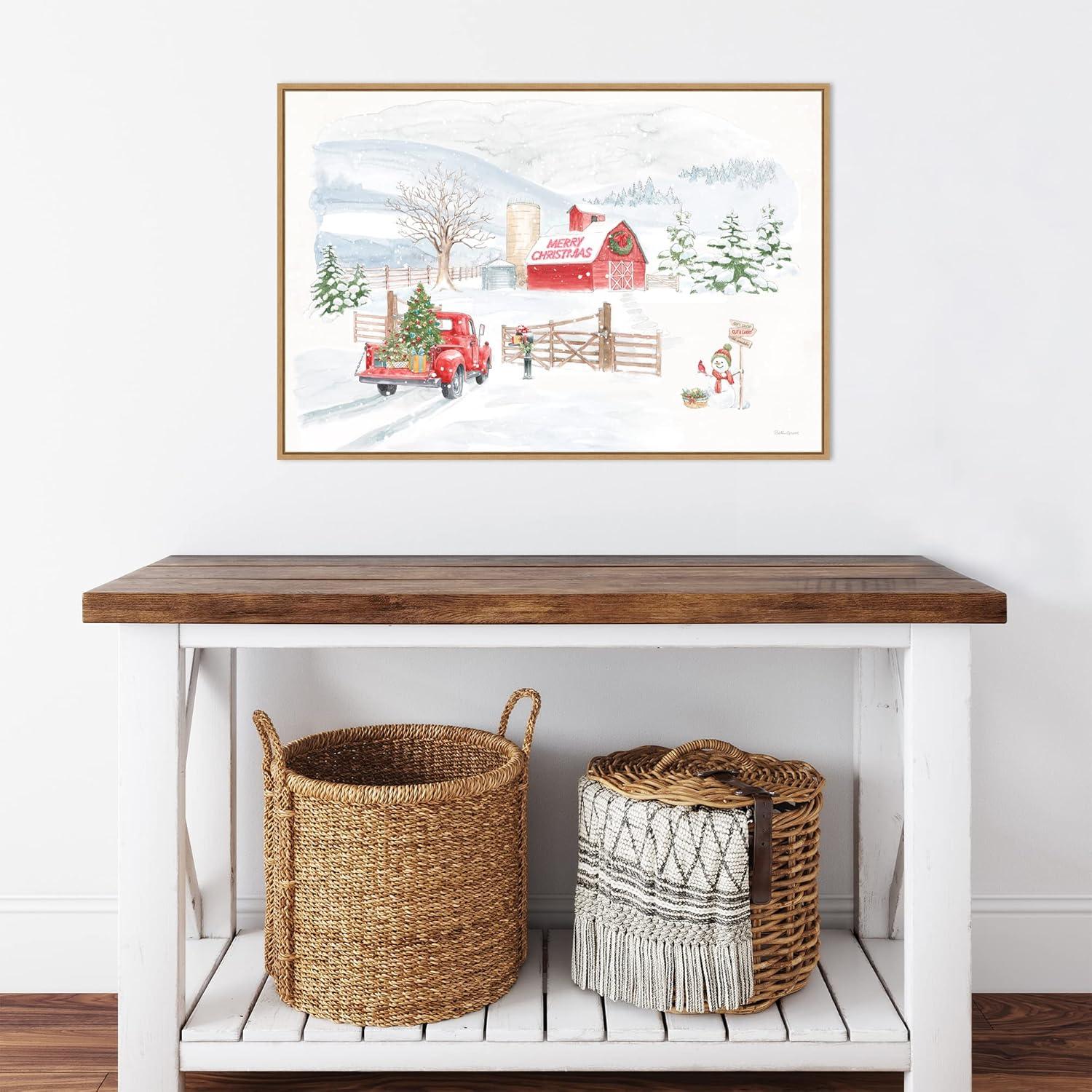 Amanti Art Home For The Holidays I Snowman by Beth Grove Canvas Wall Art Print Framed 33-in. x 23-in.