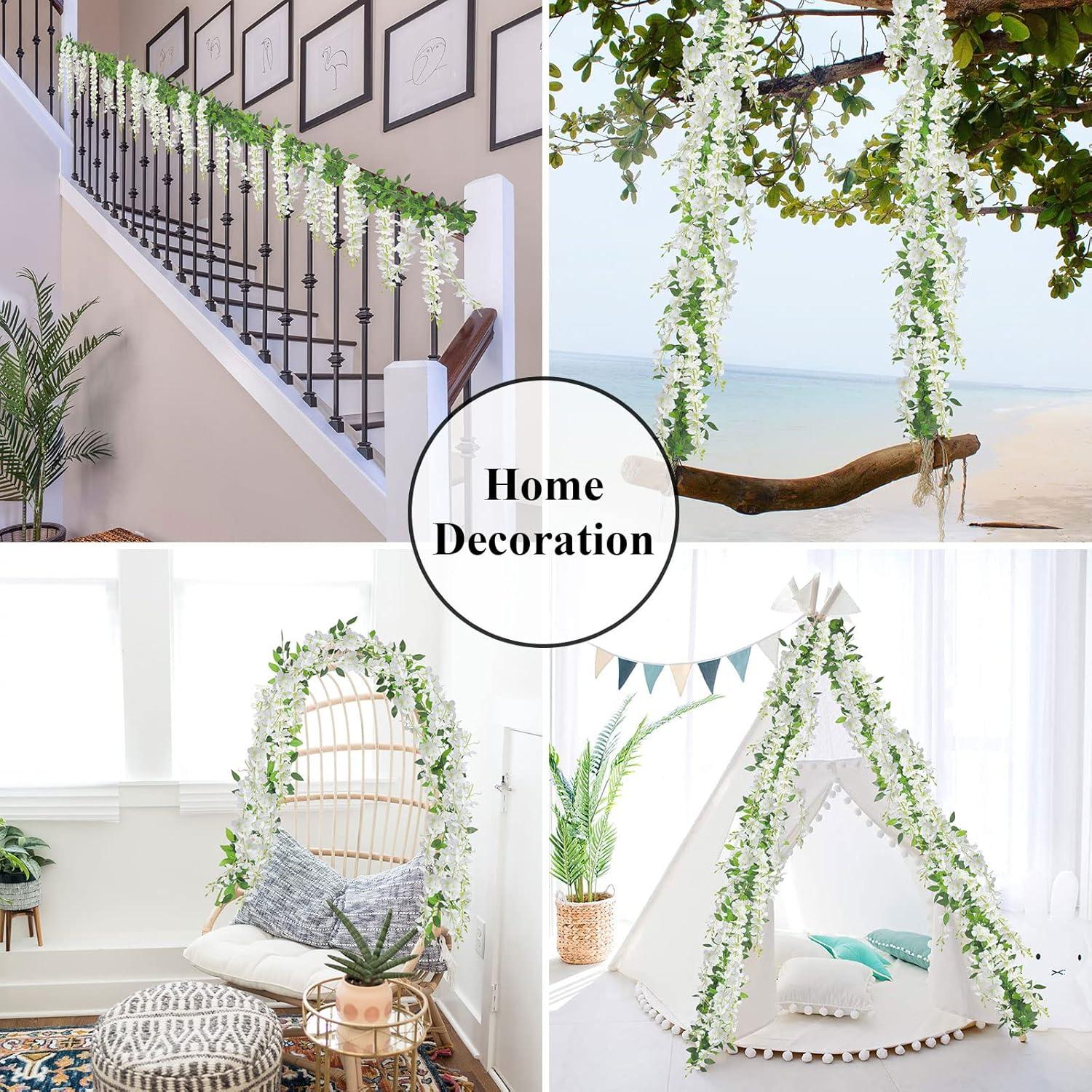 Sinhoon Wisteria Artificial Flowers Garland, 4 Pcs Total 28.8ft Artificial Wisteria Vine Silk Hanging Flower for Home Garden Outdoor Ceremony Wedding Arch Floral Decor (Light Purple)
