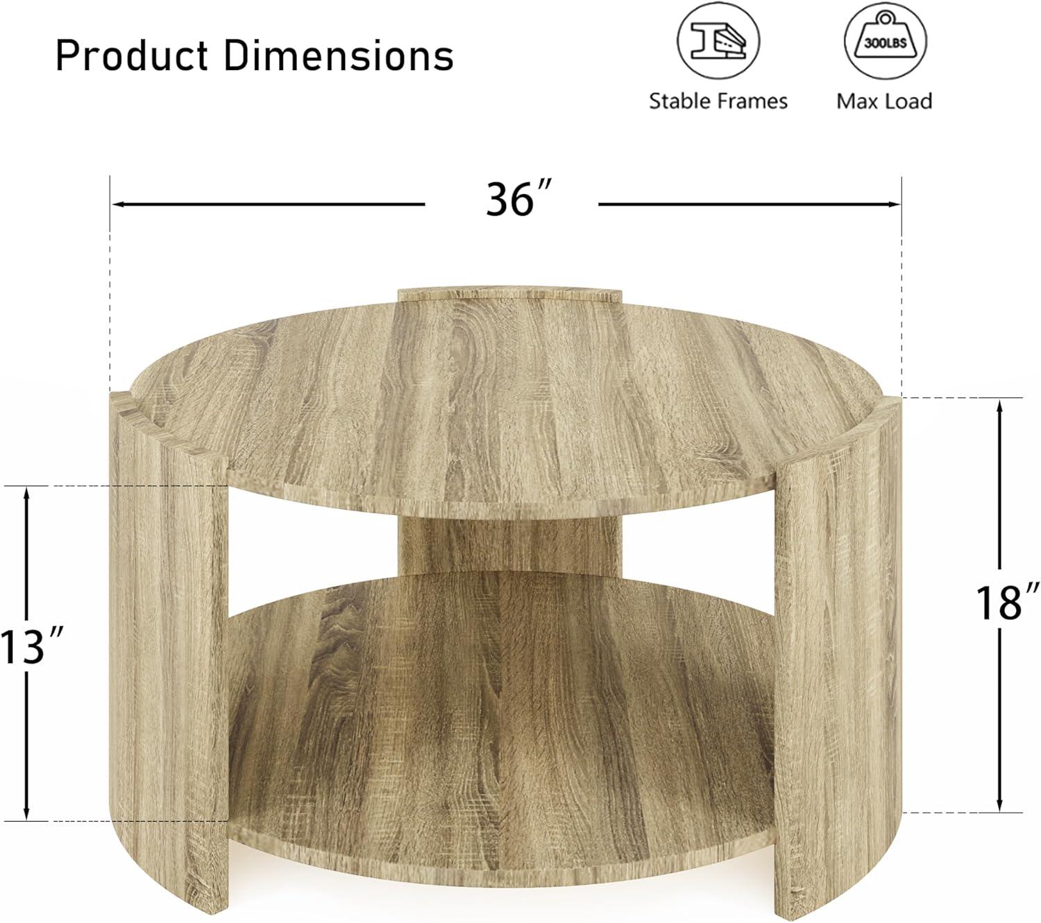 Ebern Designs Michaelee Round Coffee Table, 36" Rustic Modern Circle Coffee Tables with 2 Tier Storage Shelf, Cocktail Table for Living Room Apartment