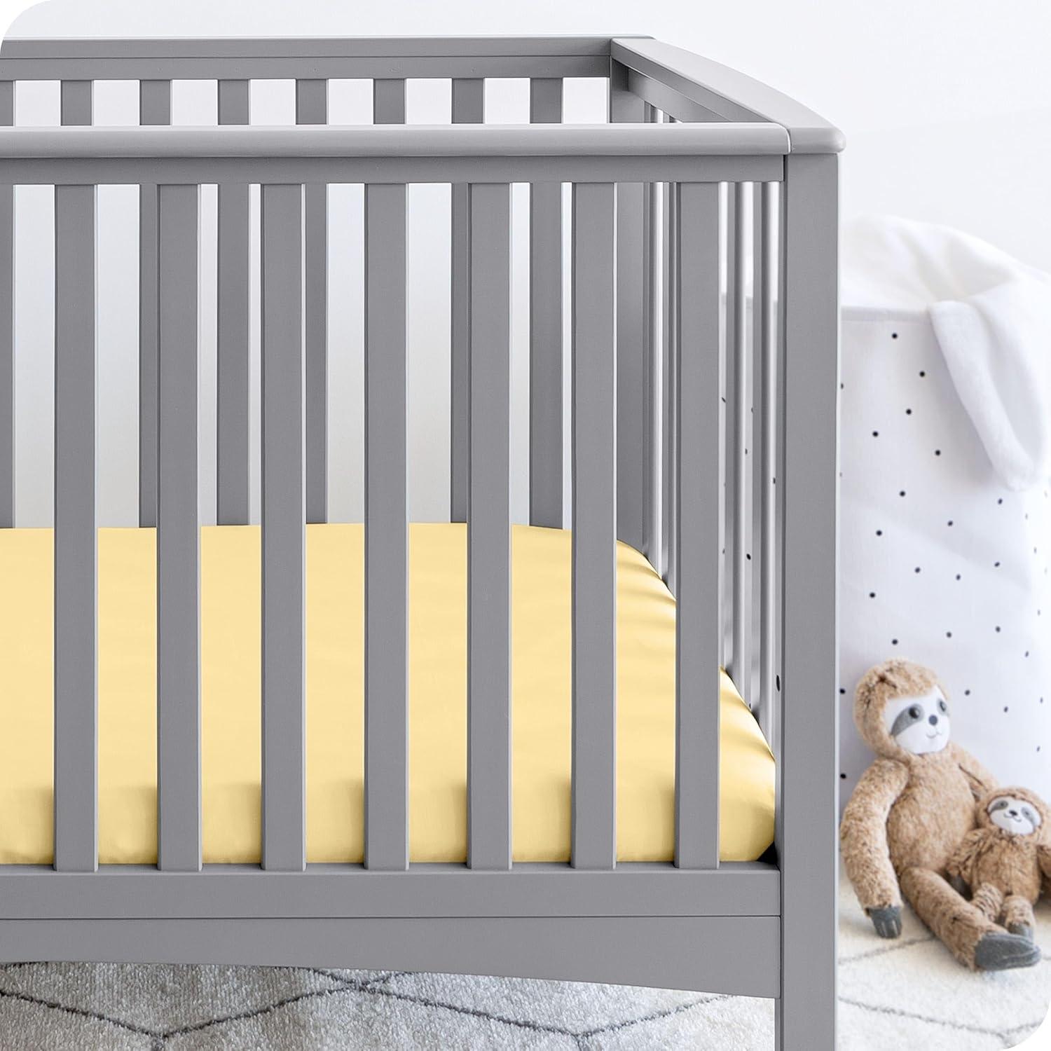 Fitted Crib Microfiber Sheet Morning Sun/White 2pk by Bare Home