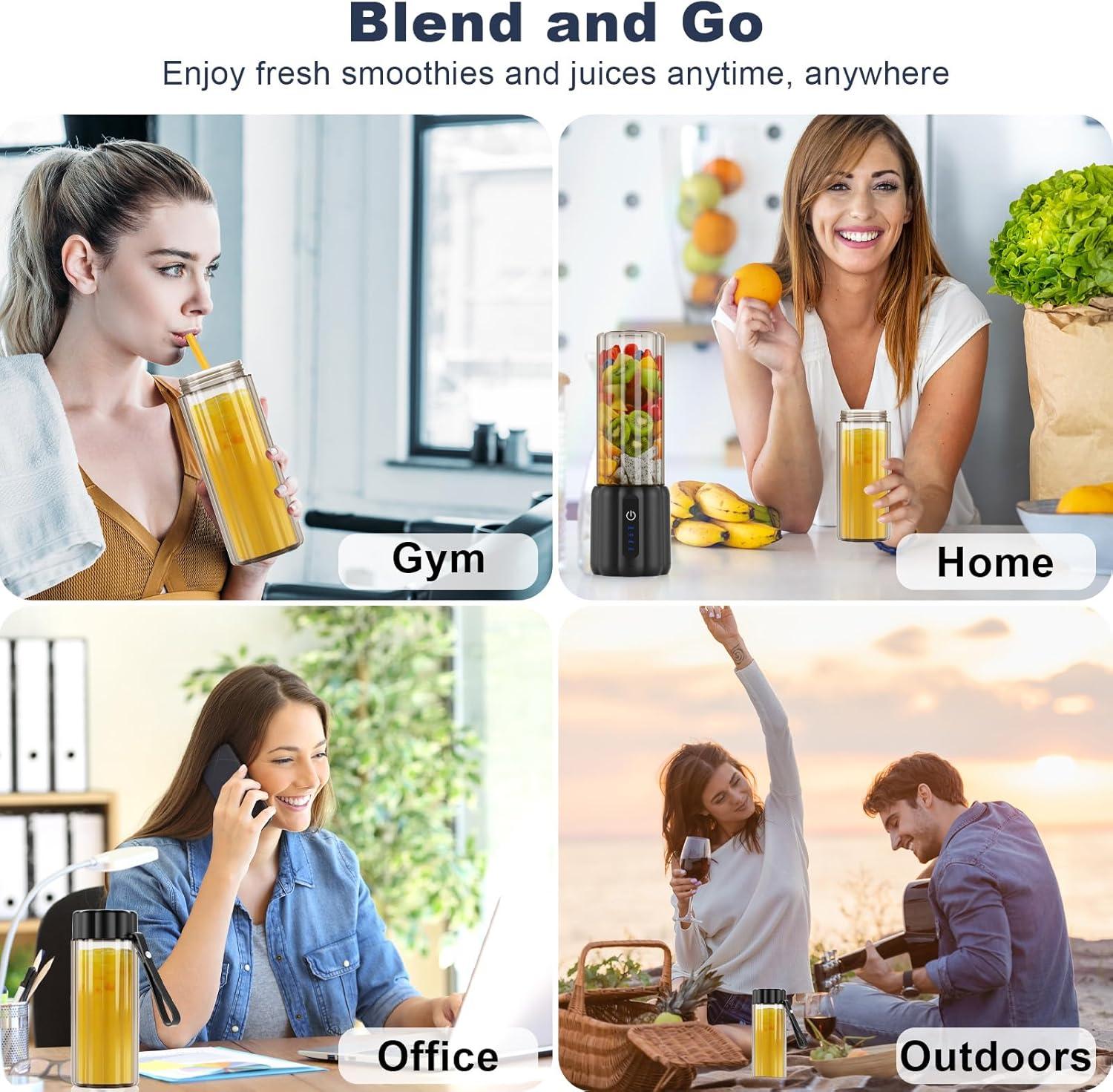 Portable Blender - Small Smoothie & Shake Maker, 17 Oz Personal Blender with 6 Blades, USB-C Rechargeable Mini Mixer with Extra Lid for Travel, Office, Gym-xlk