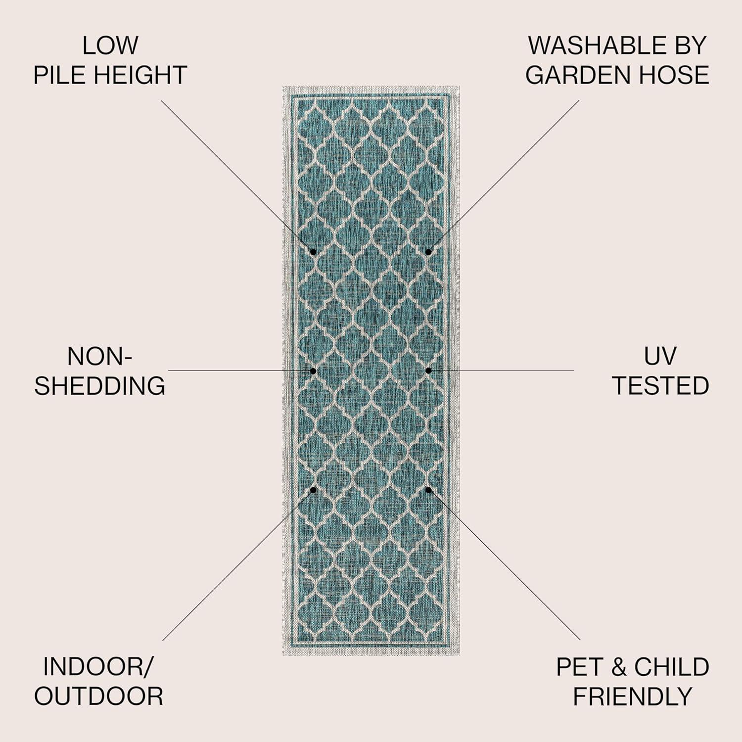 8'x10' Trebol Moroccan Trellis Textured Weave Indoor/Outdoor Area Rug, Teal/Gray - JONATHAN Y