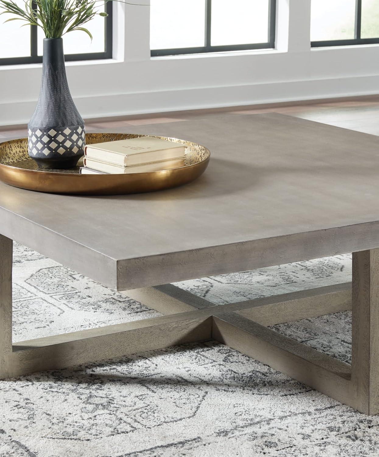 Lockthorne Contemporary Gray Marble & Wood 52'' Square Lift-top Coffee Table